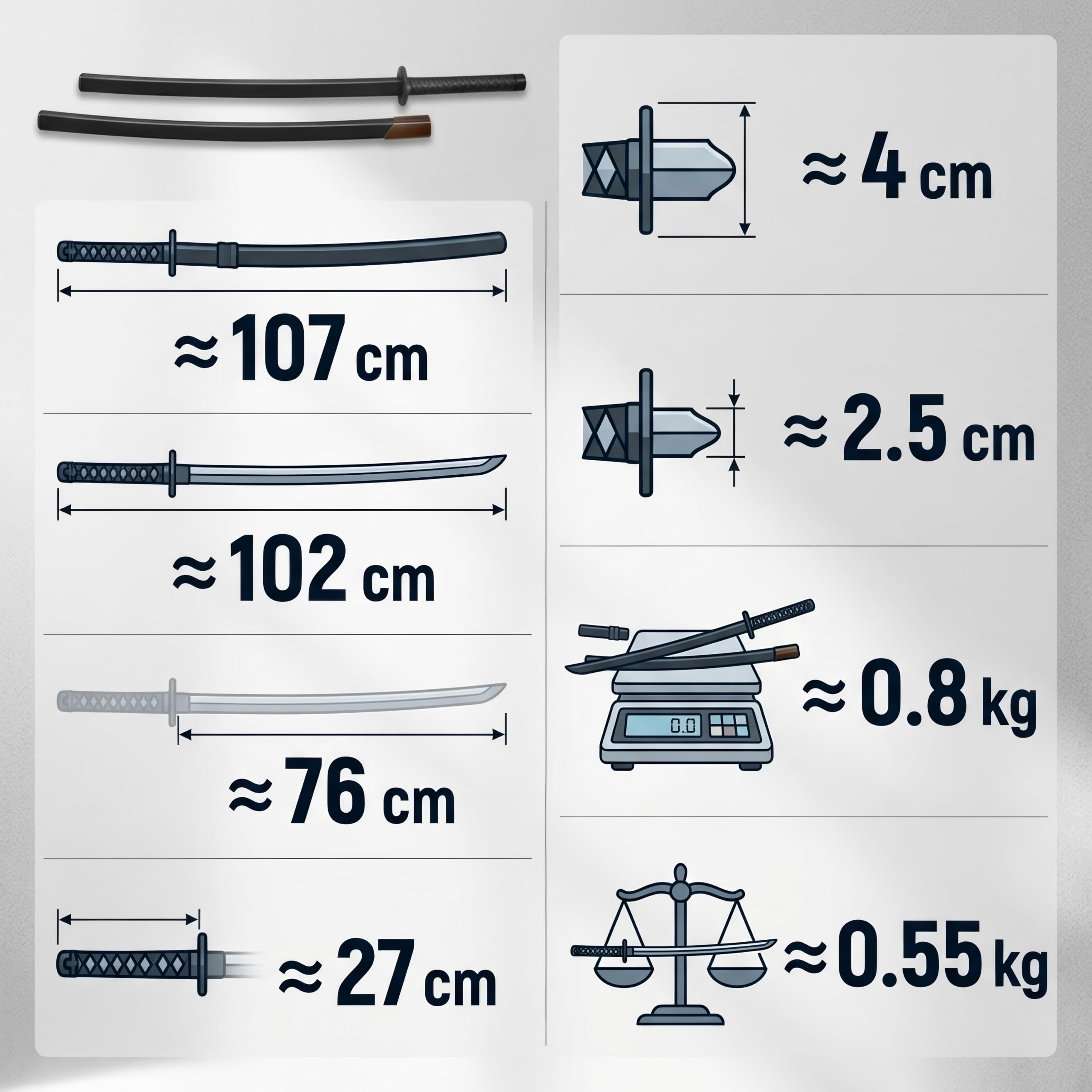 57 SPECIAL REPLICAS Bokken Katana 102 cm en Polypropylène - Sabre d'Entraînement Arts Martiaux avec Fourreau & Ceinture - Accessoire Kendo Aïkido Iaïdo avec Support & Sac, GXSW-06