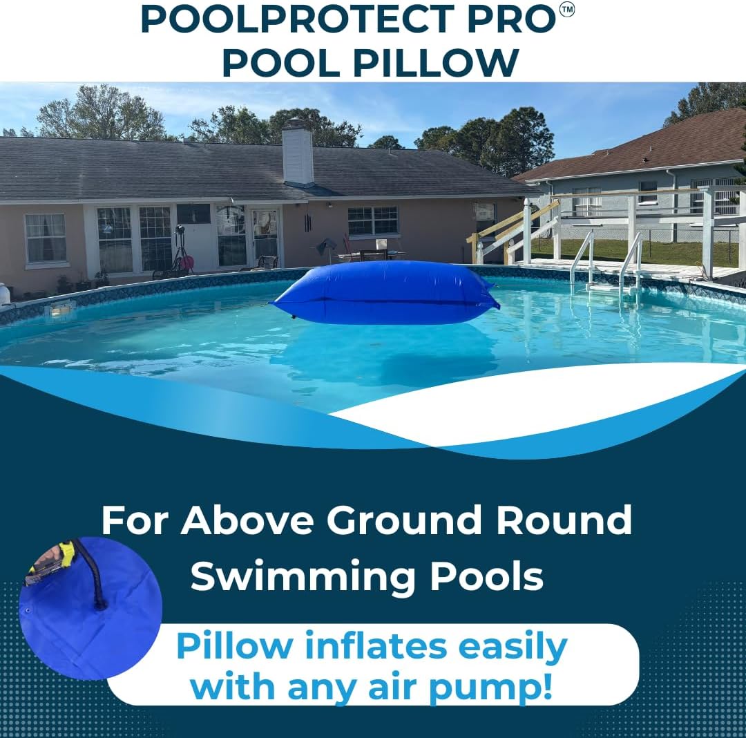 Winter Pool Cover Bundle 15 ft Round for Above Ground + Pillow | 10% Thicker | Ultra Thick Pool Cover | PoolProtect Pro Premium Cold- and UV-Resistant | Protectera (Blue, 15ft + 4x4 Pillow)