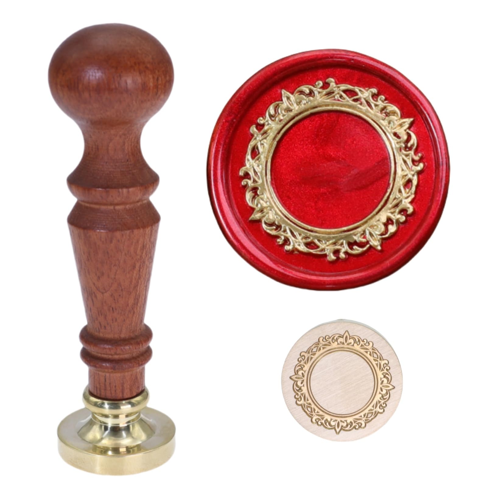 Atopbb Frame Wax Seal Stamp, 3D Embossed Frame Relief Carving Wax Sealing Stamp, Wooden Handle, Bronze Golden Copper Head, Wedding Invitations, Letter Sealing