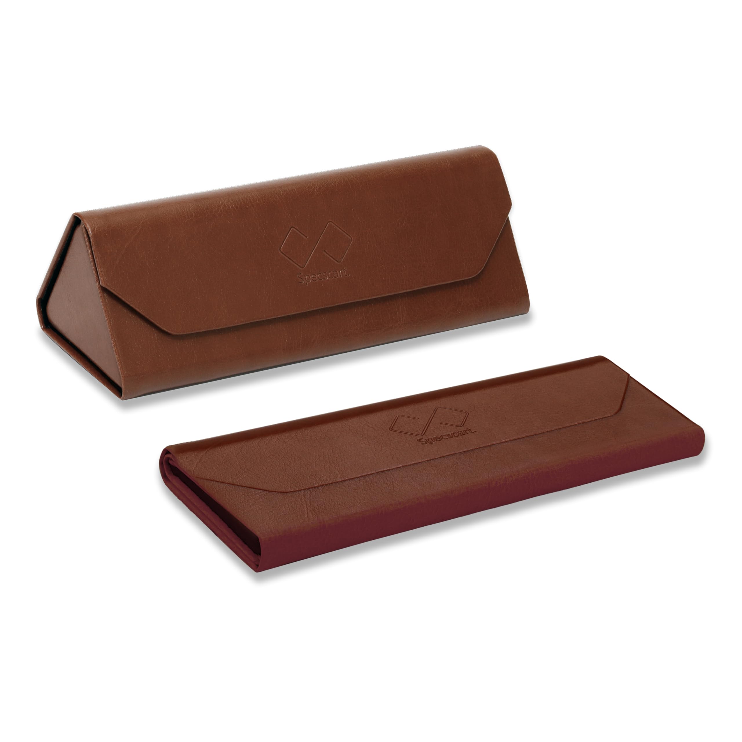 Specscart. Glasses & Sunglasses Triangle Folding Case, Luxury Stylish Leather Compact Magnet Closure Foldable Eyeglasses Cases (Dark Brown)