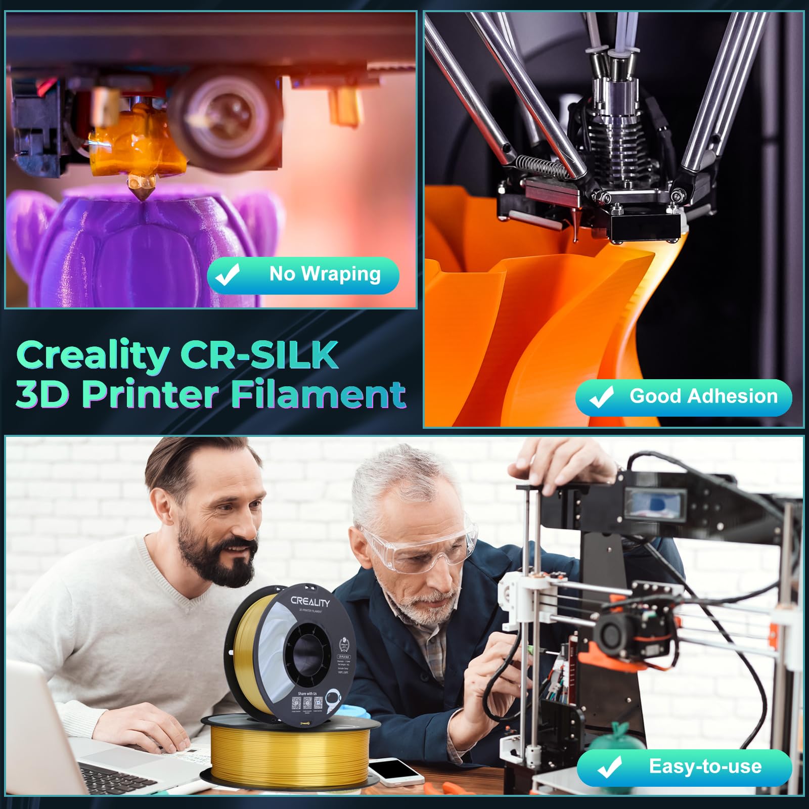 Creality PLA Filamento a Stampante 3D Printer Silk Shiny PLA Filament 1.75mm +/-0.02mm, 3D Printing Filament 1KG/2.2lb (Oro)