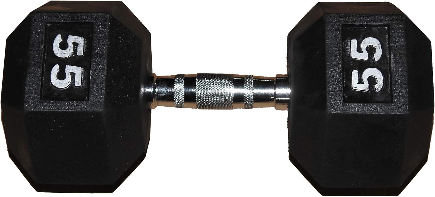 TDS 55lb Rubber Coated Hex Dumbell with Contoured Chrome Handle – Each