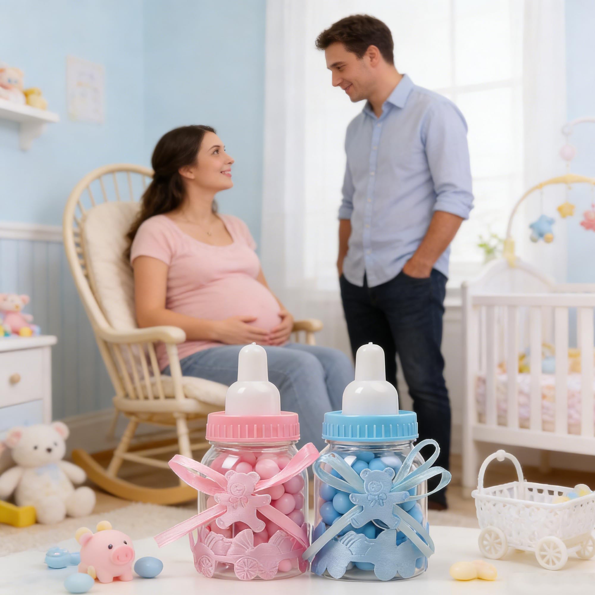 24 Pezzi Biberon Portaconfetti Vasetto Caramelle, Caramella Bomboniere Bottiglia, Favori di Nozze Forma di Bambino Bottiglina, Baby Shower Battesimo Bottigliette Regali Decorazione (rosa)
