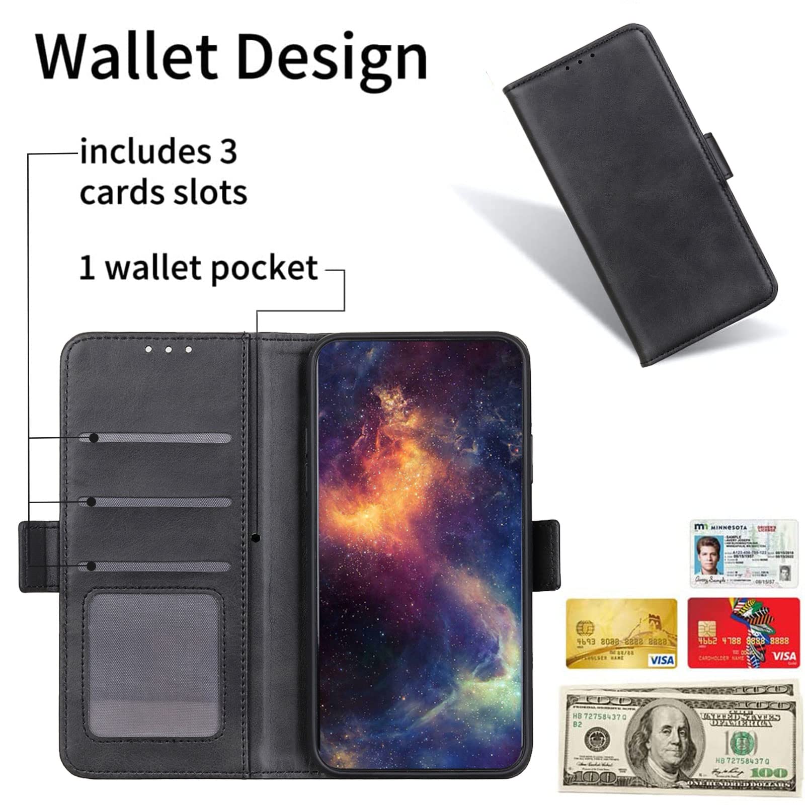 TIANDIMY Custodie Personalizzate per TCL 40 SE,Cover Personalizzata con Foto e Testo per TCL 40 SE Custodie da Cintura,Pelle Portafoglio con Supporto Flip Case Cover - Black