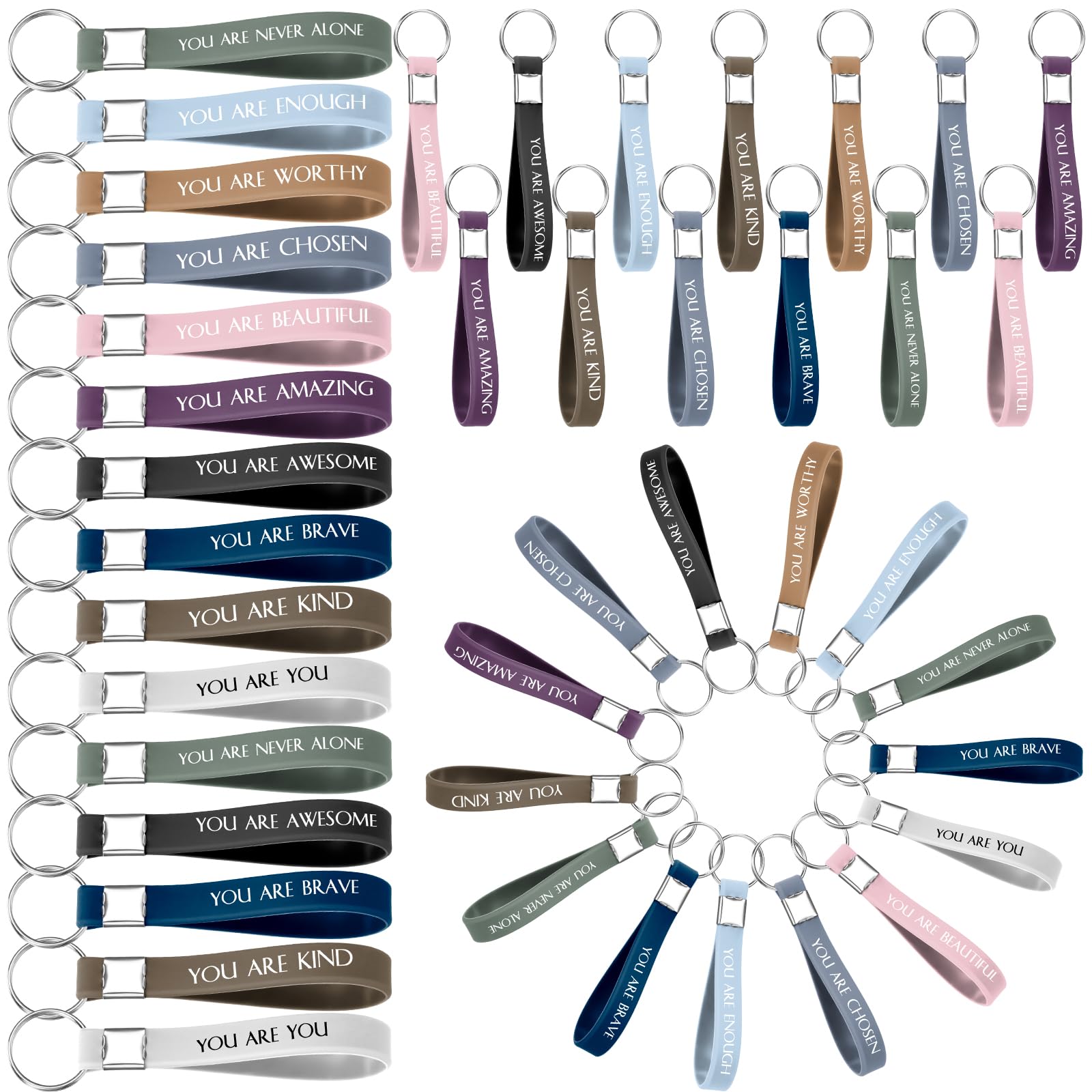 60 pcs Inspirational Quote Key Chains Silicone Motivational Key Chains Employee Appreciation Gifts Teacher Appreciation Gifts