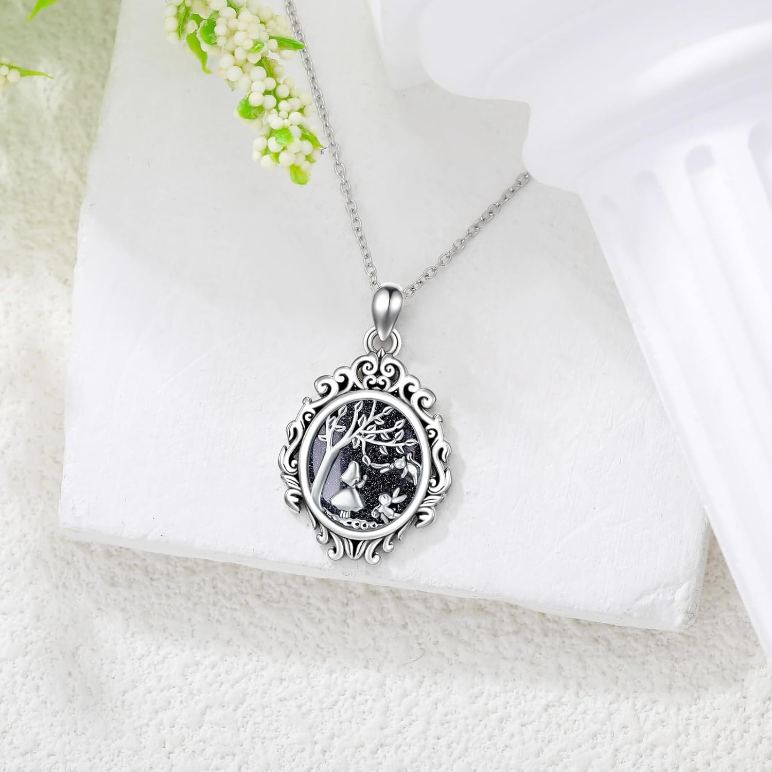 Natural Gemstone Alice in Wonderland Necklace for Women 925 Sterling Silver Alice in Wonderland Jewelry Gifts