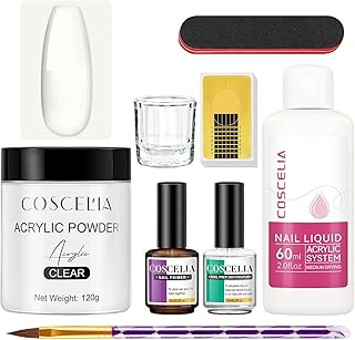 Kit de Unhas Acrílicas 120g de Pó Acrílico e Monômero Líquido 60ML com Copo de Vidro para Unhas Pincel de Caneta de Arte para Unhas Lixa de Unhas Kit Inicial para Manicure