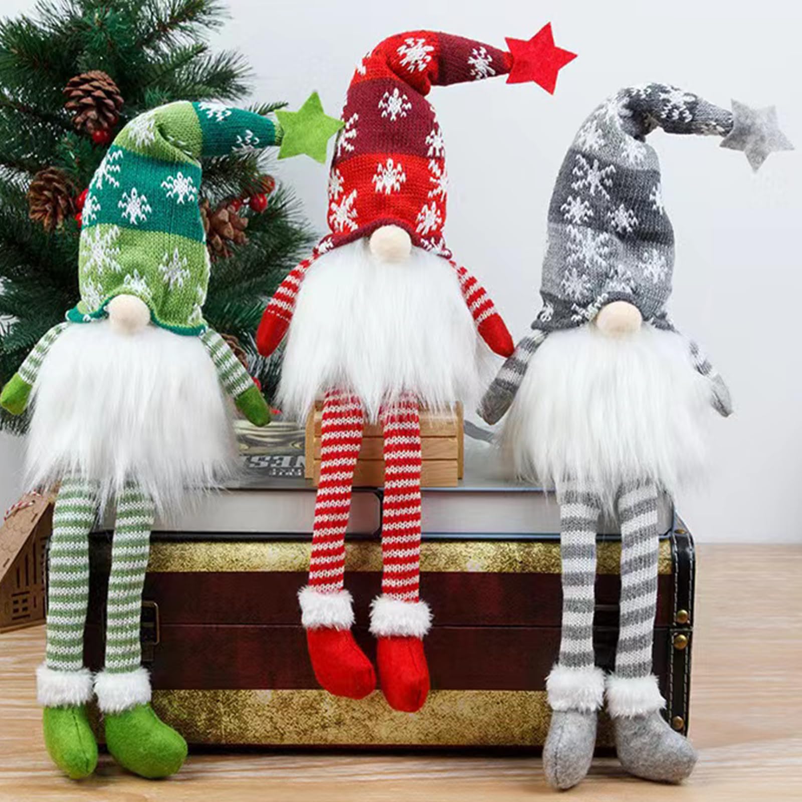 3er Set Beleuchtete Weihnachtswichtel - LED Weihnachtsdekoration, Handgefertigt, Verschiedene Designs