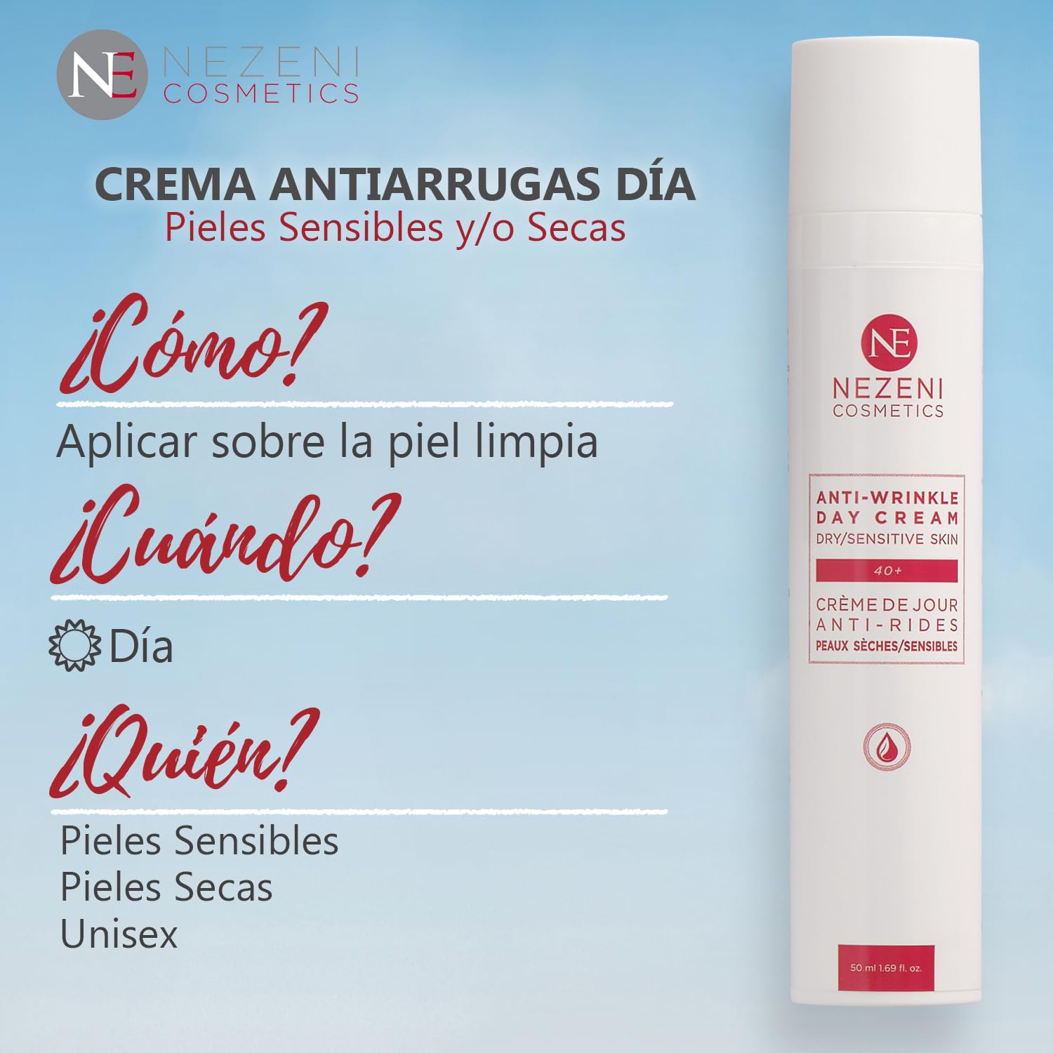 Nezeni Crema Facial Antiarrugas Mujer/Hombre 18 Principios Activos | Rellenador Arrugas Profundas | Crema Antiarrugas Día Reafirmante Para Cara, Cuello y Escote | Piel Sensible y/o Seca