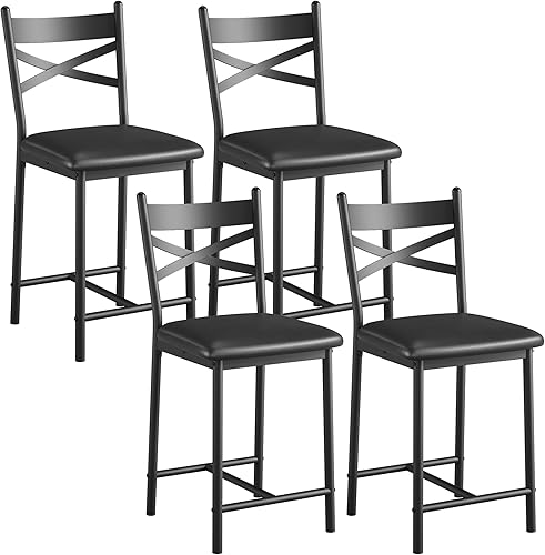 Miniatura 7 de IDEALHOUSE Juego de 4 taburetes de bar de altura de mostrador con reposapiés, taburetes de cocina tapizados de poliuretano, sillas de bar con