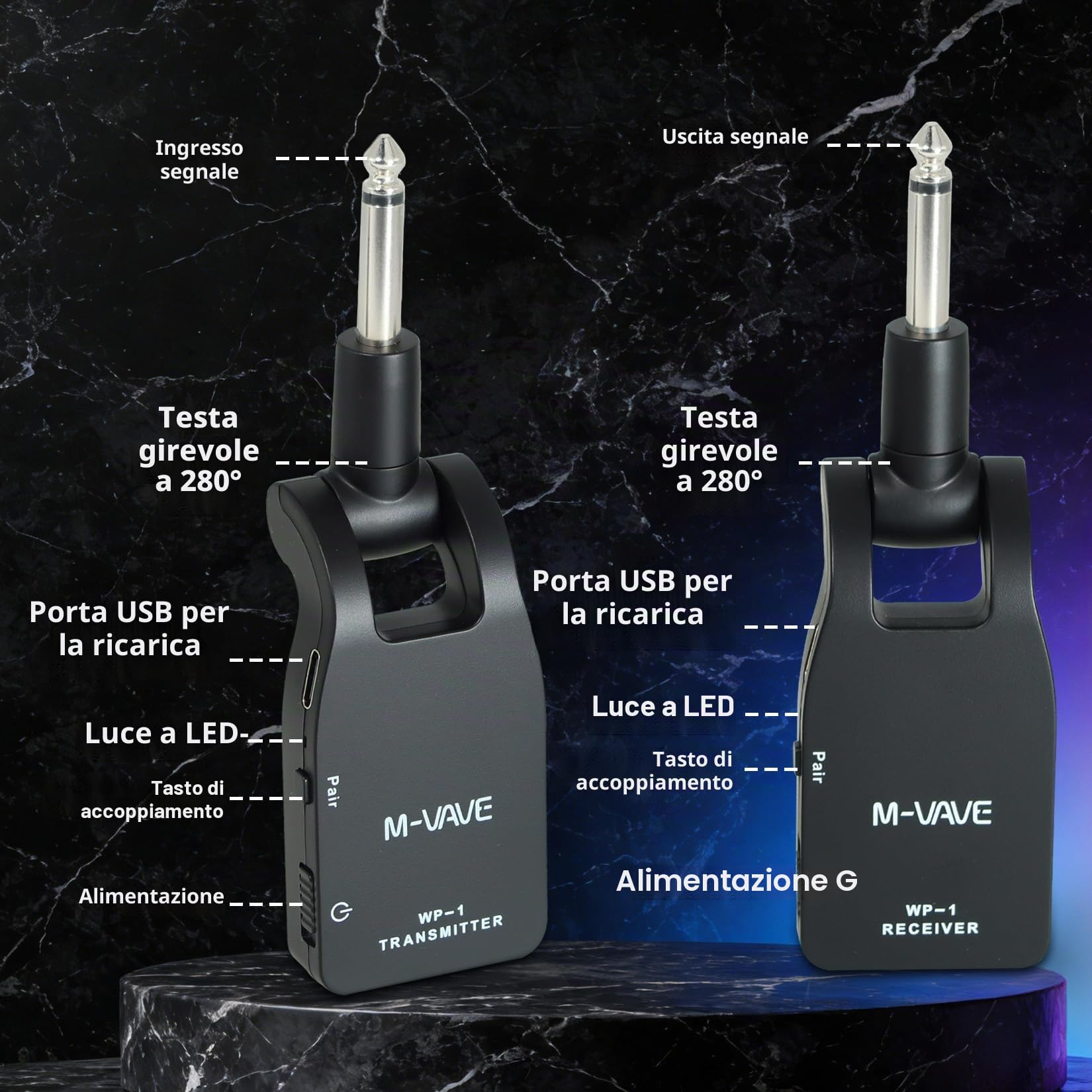M-VAVE Sistema per chitarra wireless – Ricevitore trasmettitore per chitarra superiore con tecnologia wireless 2.4G, migliora le prestazioni musicali senza bisogno di cavi