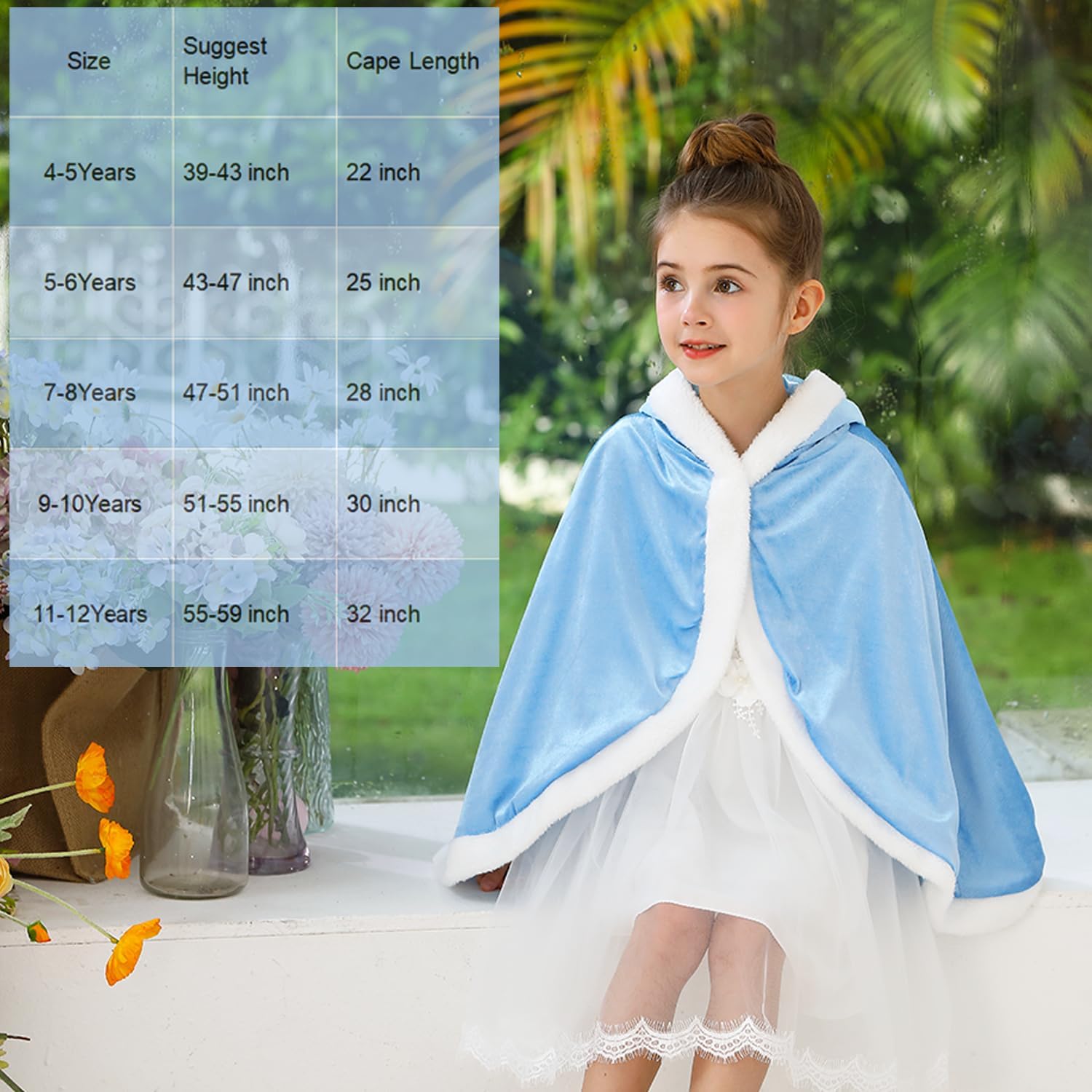 Princess Hooded Cape Cloaks Costume for Girls Dress Up Halloween Christmas Carnival Cosplay