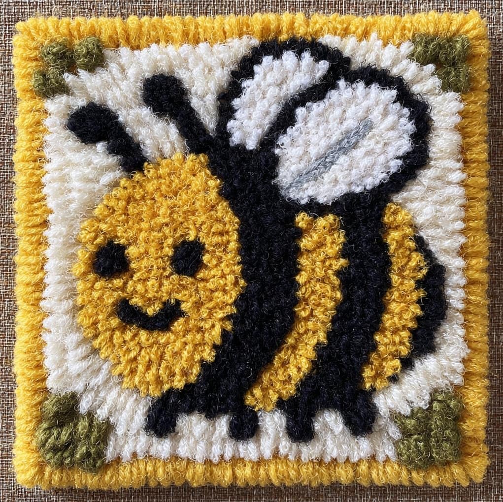 Wallustrioaw Cartoon Bee Latch Hook Pillow Kits 43X43cm,