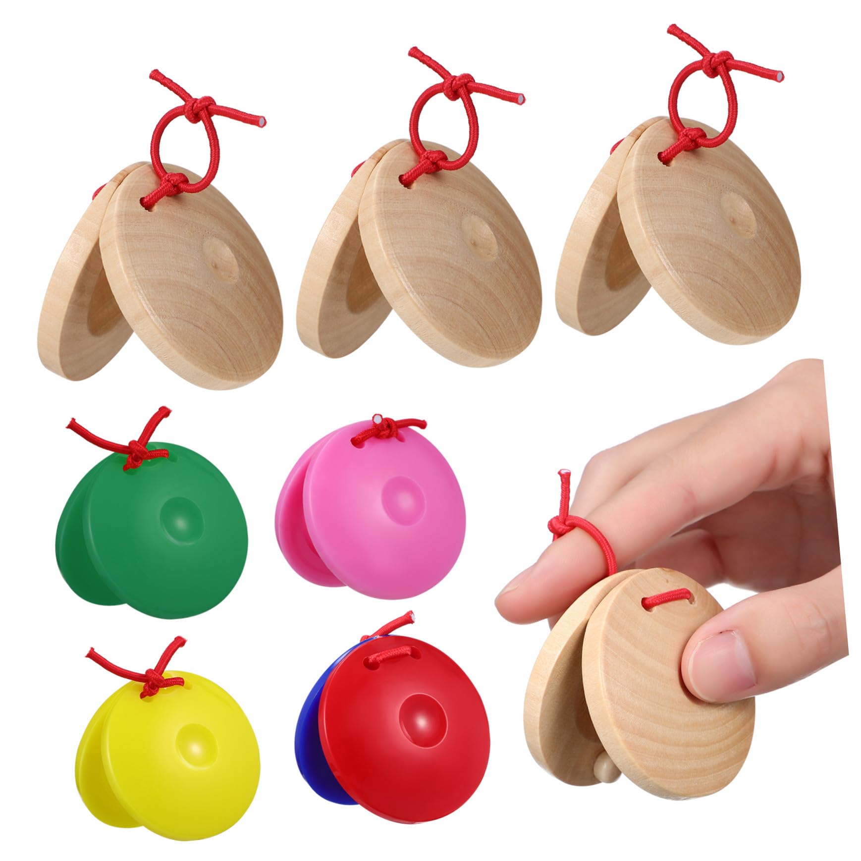 Mipcase 24 Piezas Castañuelas de Percusión para Instrumentos Musicales Educativos de Madera y Plástico Colores Brillantes Juguetes de Ritmo para Desarrollo Sensorial y Coordinación