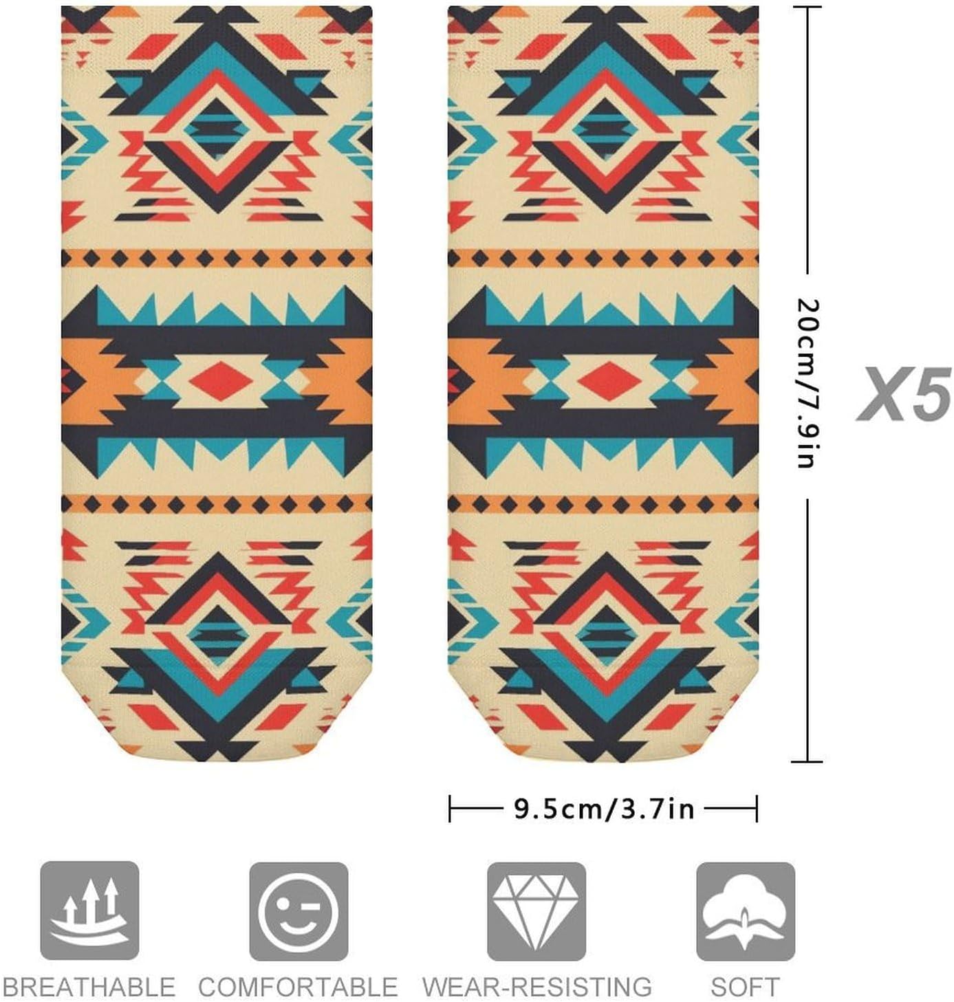Native American Athletic Ankle Socks for Women Men Running Hiking Cotton Socks Low Cut No Show Sock (5 Pack)