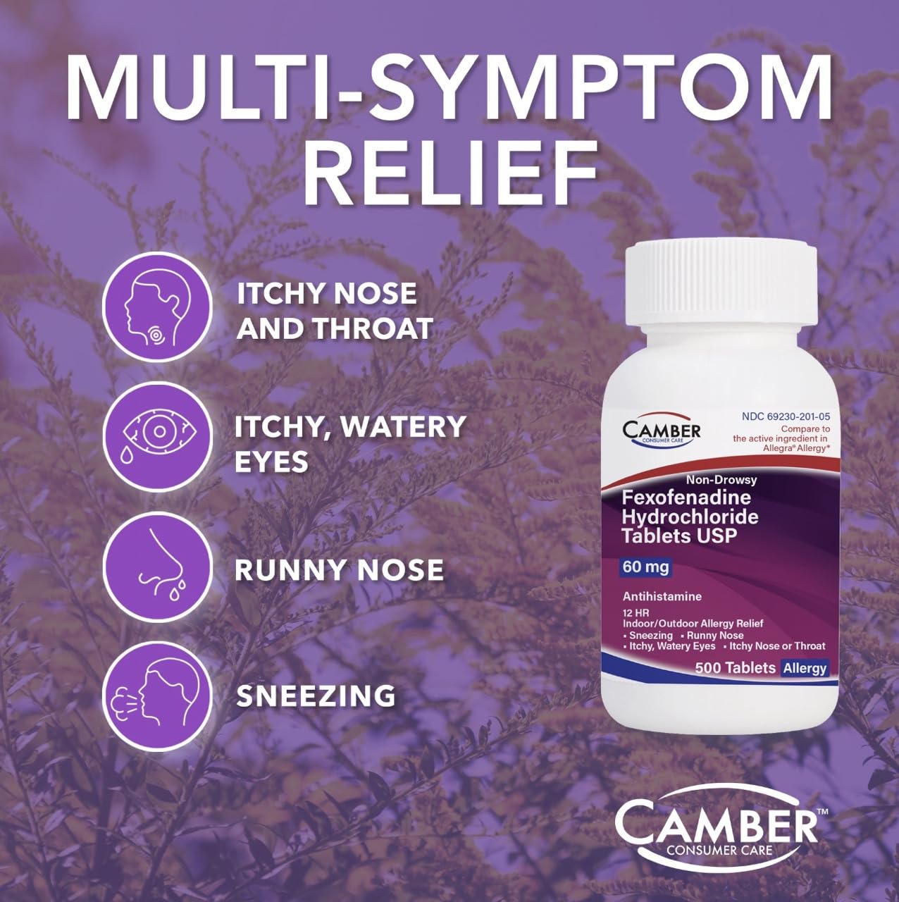 Camber Non-Drowsy Fexofenadine Antihistamine Indoor Outdoor Allergy Relief Tablets 60Mg 100 Count — Amazon image 2