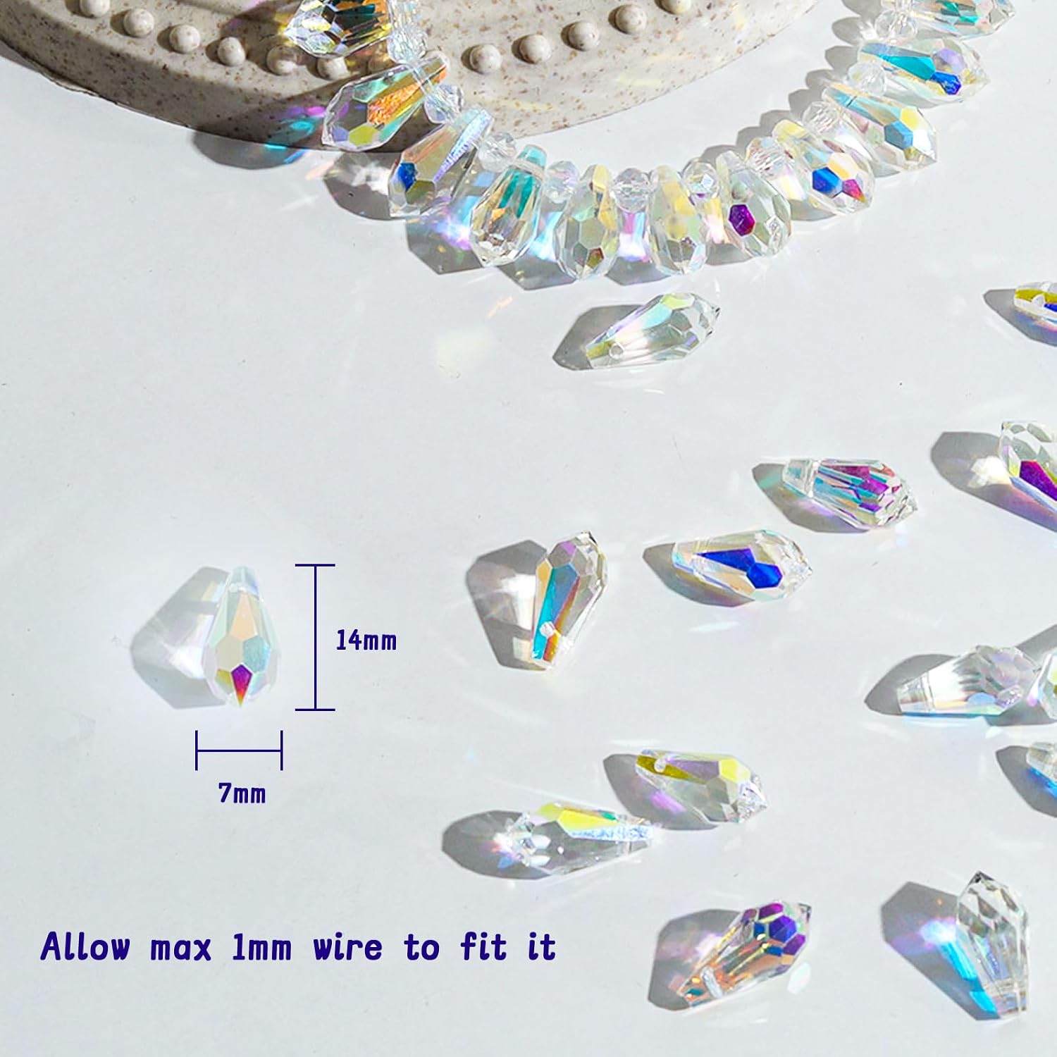 LONGWIN 72pcs AB Teardrop Crystal Beads 7x14mm Waterdrop Glass Beads for Jewelry Making, Earrings, Necklaces, Bracelets