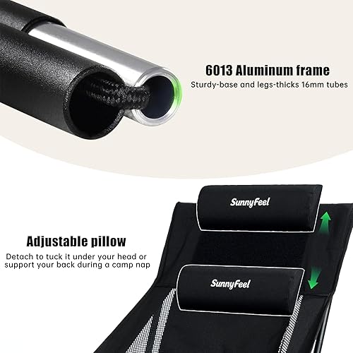 Miniatura 6 de SUNNYFEEL Silla portátil de respaldo alto, silla de camping ligera, silla plegable con almohada ajustable para senderismo, capacidad de 330 libras,