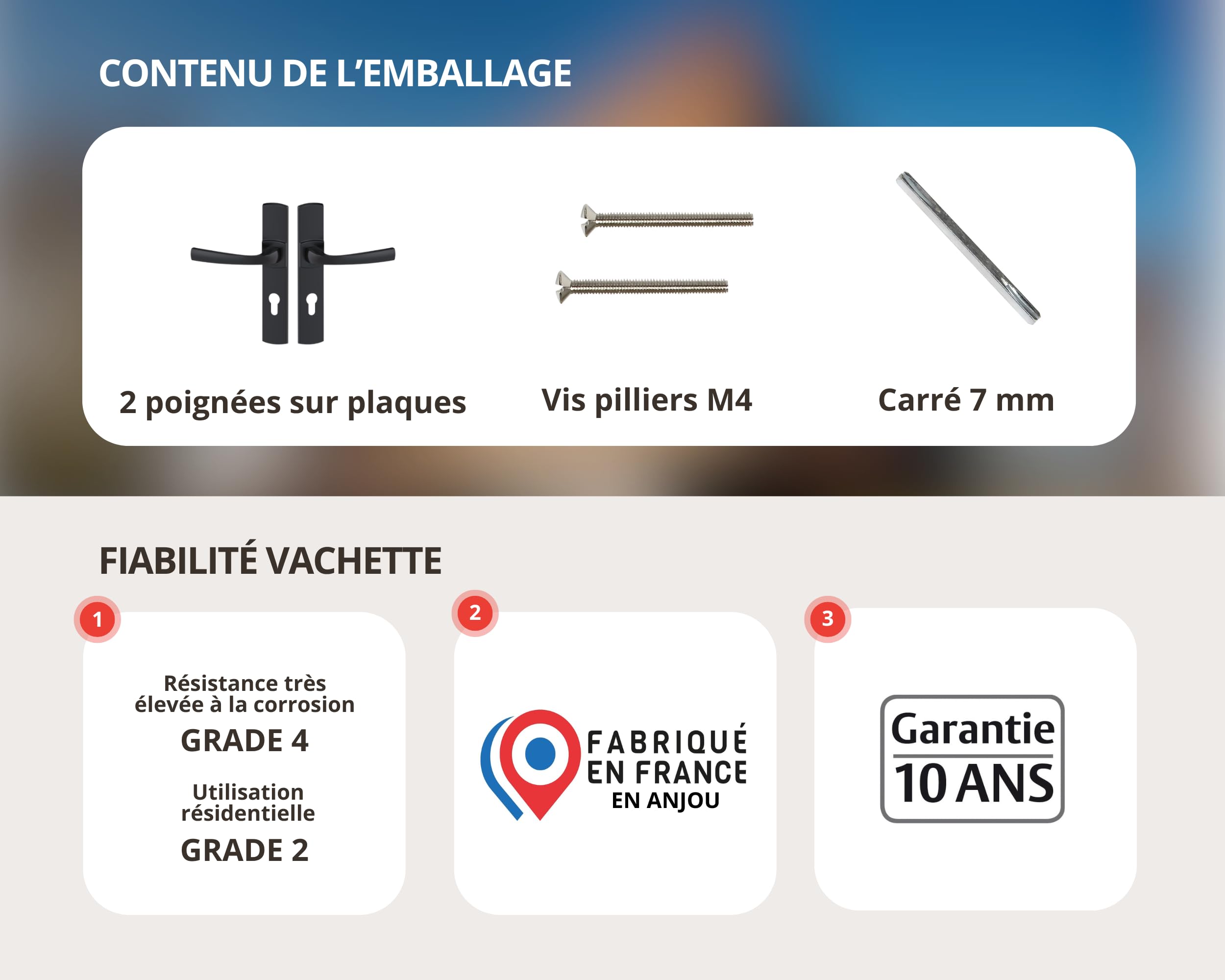 Vachette Set de Poignée de Porte sur Plaque MUZE - Version Clé I, Porte d'Entrée, Bureau, Garage - Entraxe 195 mm - Système de Pose Facile - Zamak Résistant - Finition Onyx Noir