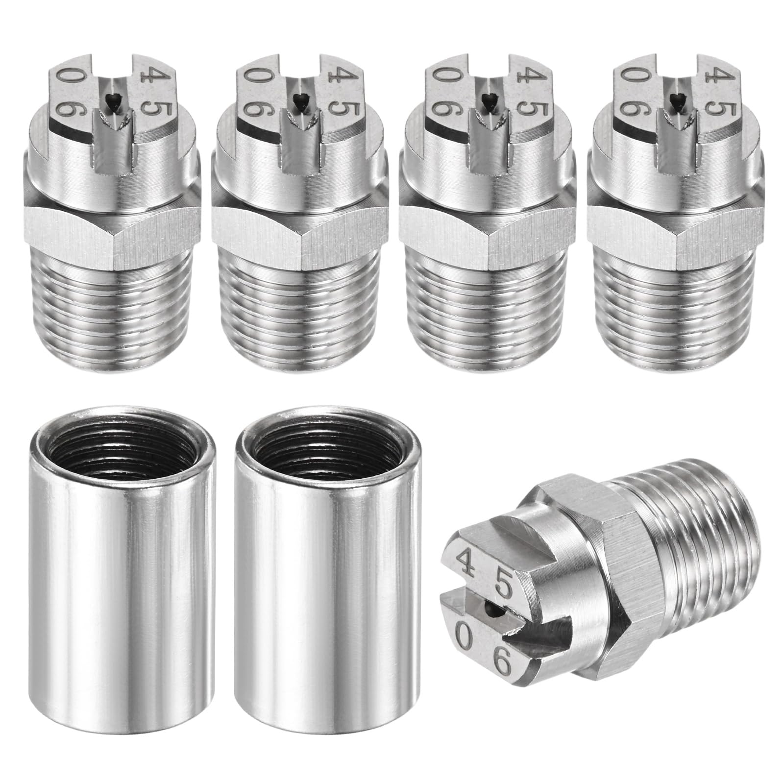 TIXIPEM 1/4" BSP Male 45 Degree Flat Fan Spray Tip [7PCS] - High Pressure Washer Spray Nozzle with 1/4" BSP Female Pipe Fitting Used for Water Guns - [Stainless Steel-1.6MM]