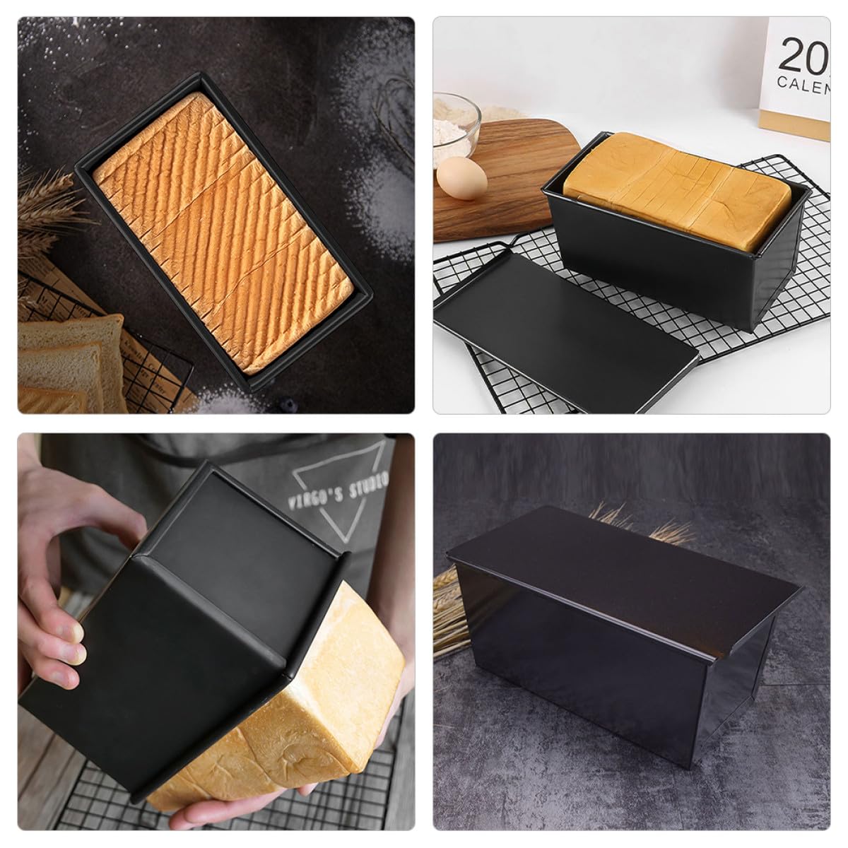 Brotbackform Nahtloses Design 2 Stück mit Deckel aus Kohlenstoffstahl und Vielseitig Verwendbare Küchen Toastform Hitzebeständig und Antihaftbeschichtet Schwarz