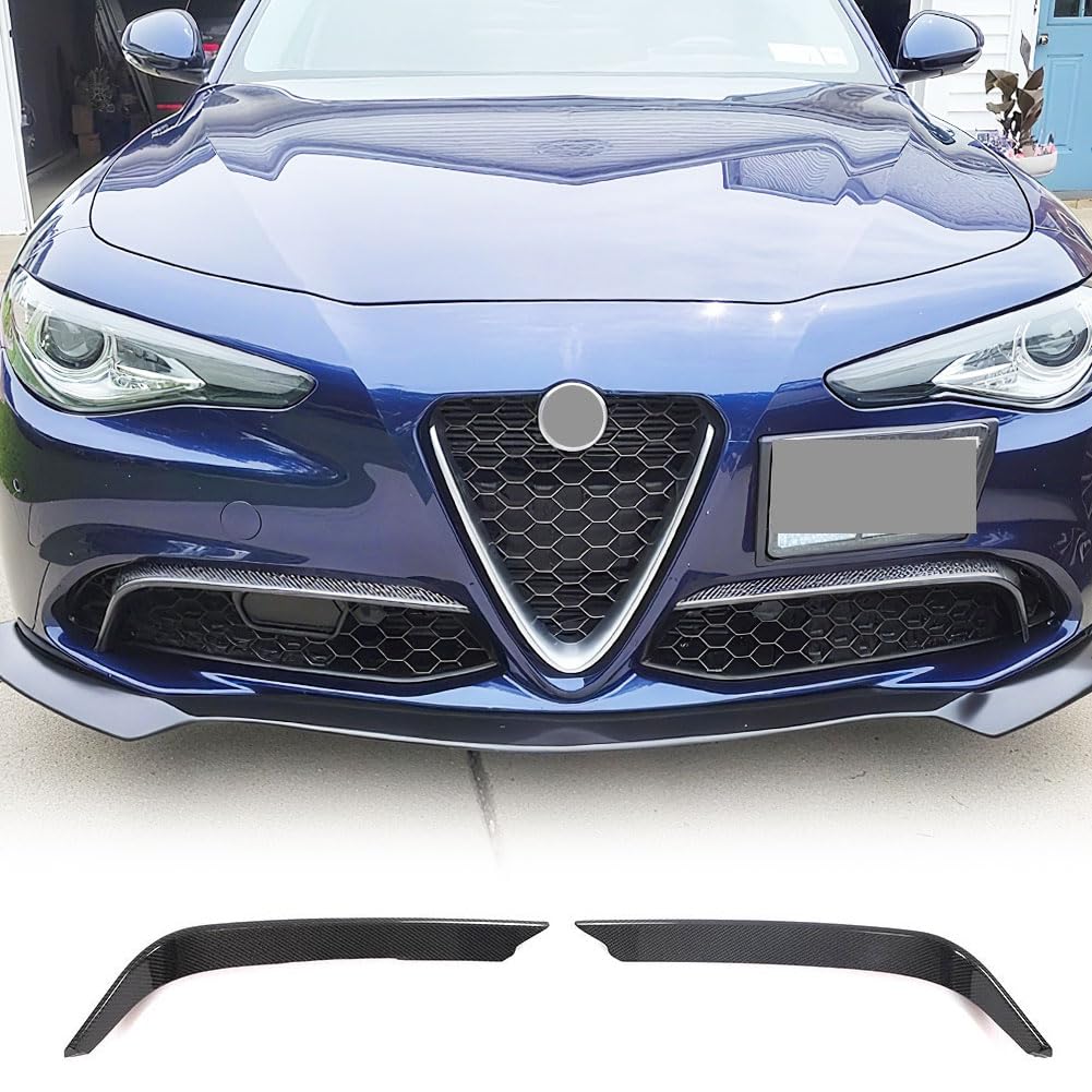 MCARCAR KIT Real Carbon Fiber Front Canards for Alfa Romeo Giulia Base Sedan 2015-2023 Fog Light Cover Splitter Canard Front Bumper Headlight Eyelids Eyebrows Covers