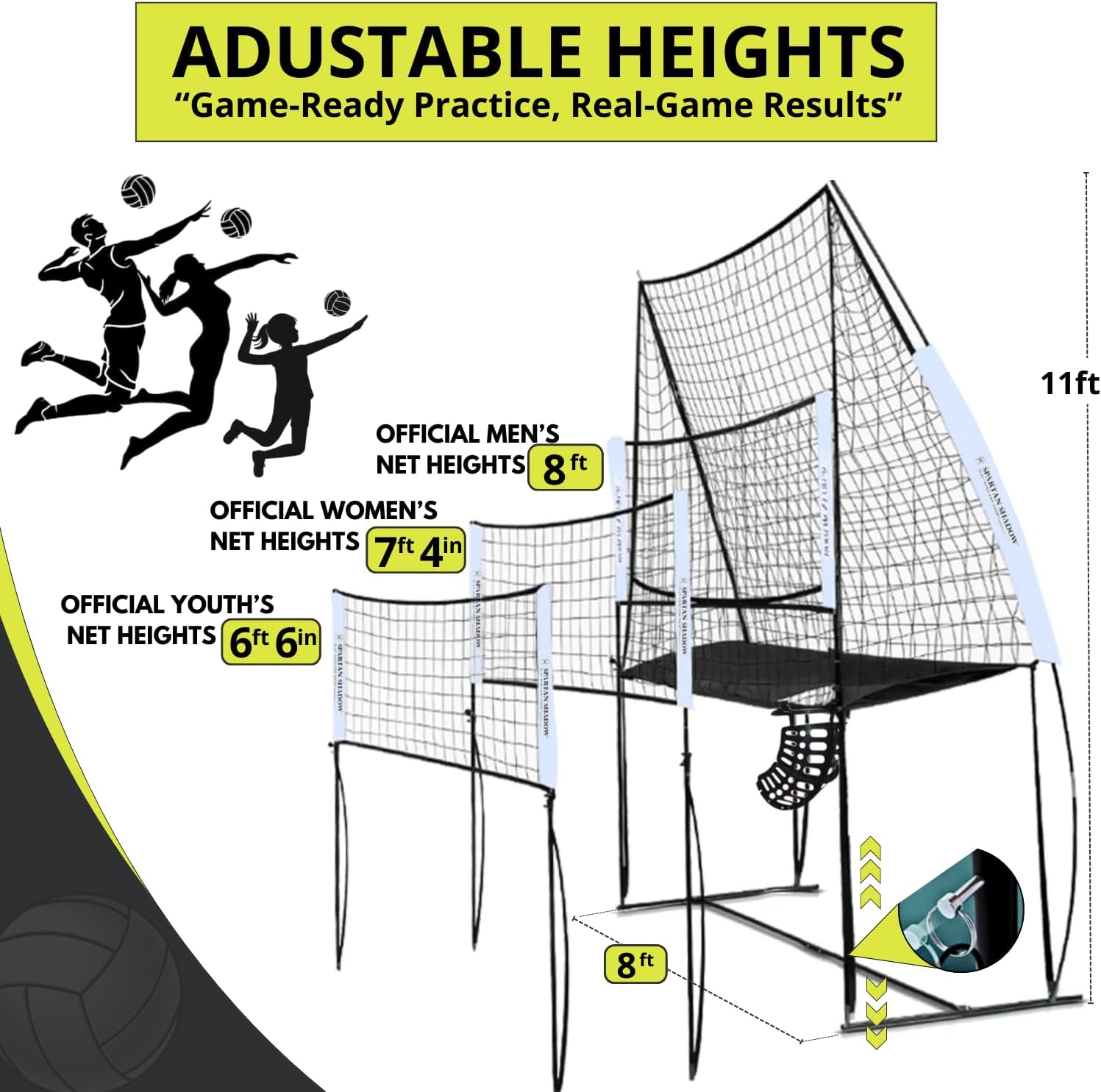Volleyball Practice Training Net System Equipment for backyard outdoor/indoor. Volleyball Serve Hitting Spike Trainer Self Practice. Easy Assembly station & Portable Wheeled Carry Bag-Volley ball Gift image 6 of 9 B0DGTYKVVR