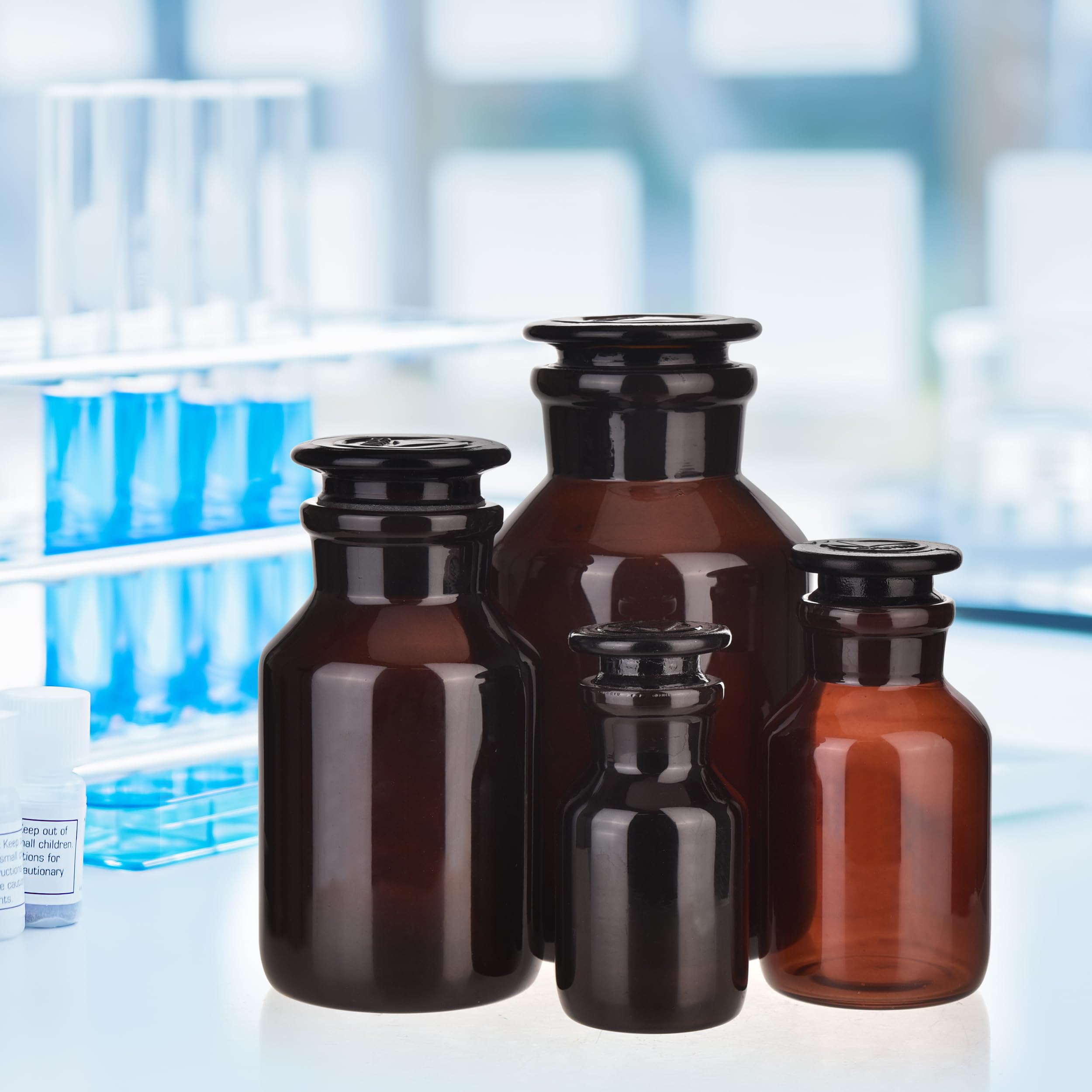 Botella de vidrio, botella de reactivo de boca ancha de laboratorio, botella de reactivo de vidrio ámbar, botella de vidrio de borosilicato de 1000 ml con tapón de tierra de vidrio (1000 ml)