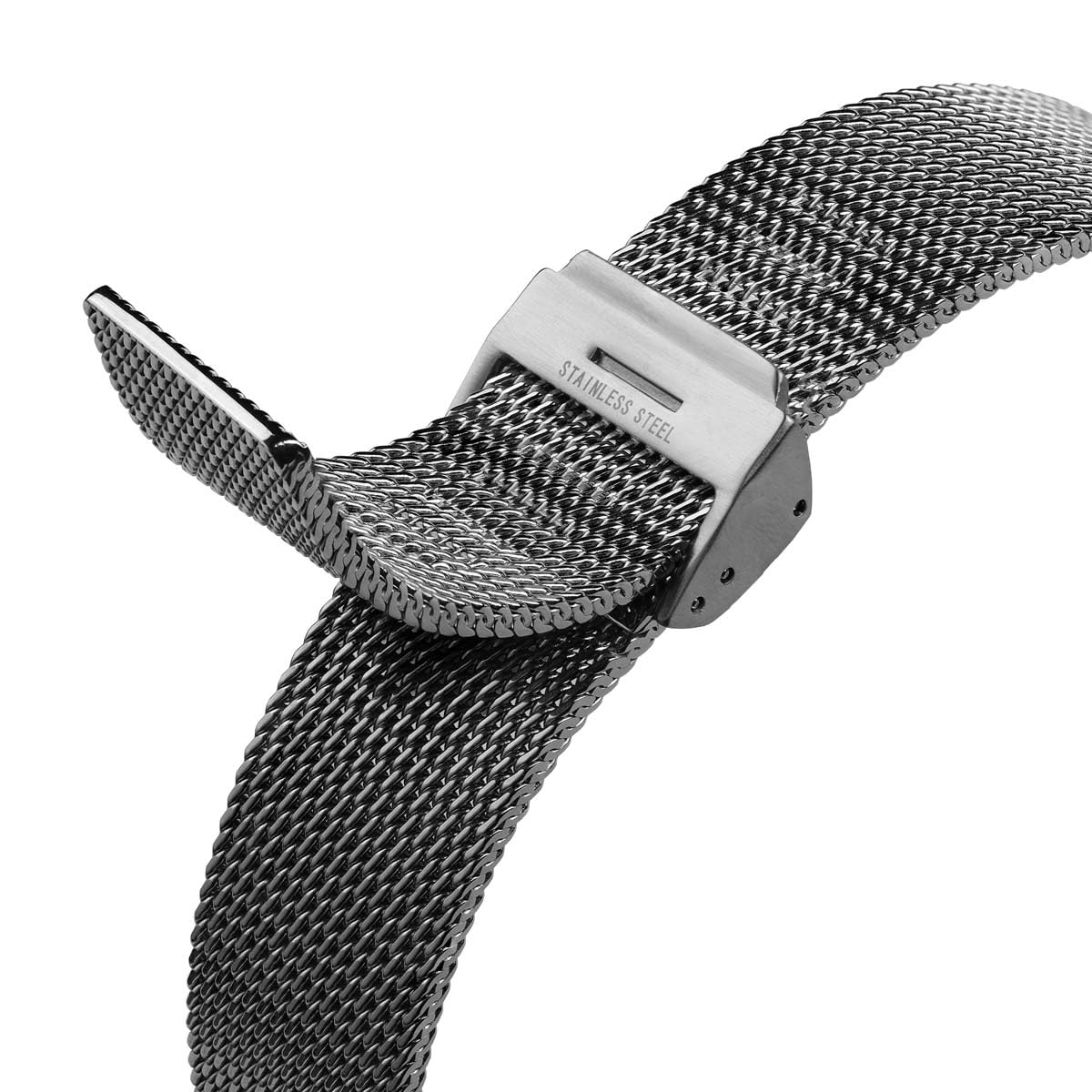 WatchGecko Cinturino obliquo in maglia milanese, motivo diagonale unico, chiusura scorrevole, per tutti i tipi di orologi, lucido, 18 mm, 19 mm, 20 mm, 21 mm, 22 mm