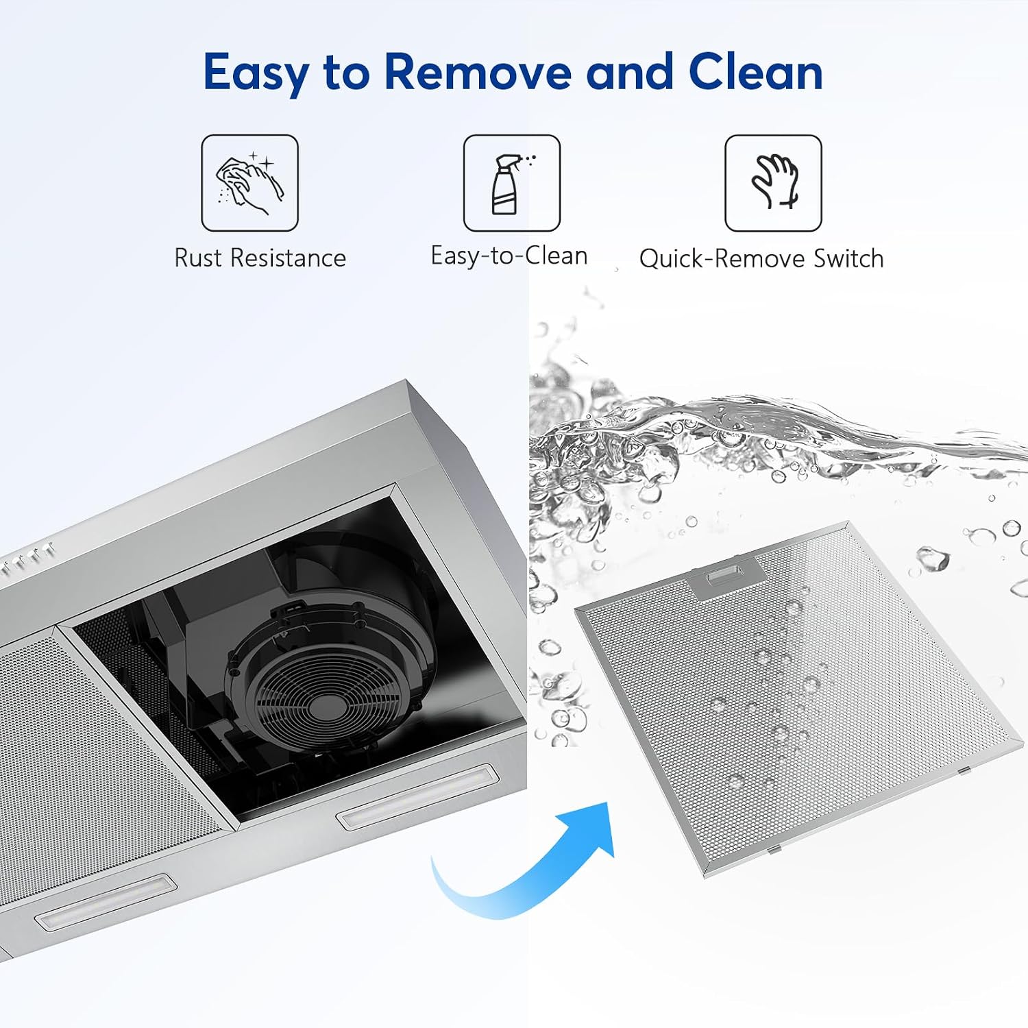 30 inch Range Hood Under Cabinet Duct/Ductless Convertible with 3 Speed Exhaust Fan Stainless Steel Baffle Filters 600 CFM with 2 LED Lights