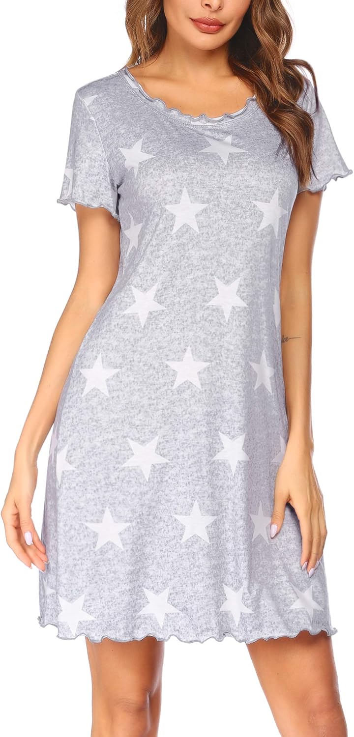 Ekouaer Womens Sleepshirt Short Sleeve Ruffle Seams Nightgown Soft Sleeping Shirts Loungewear Nightshirts : Clothing, Shoes & Jewelry