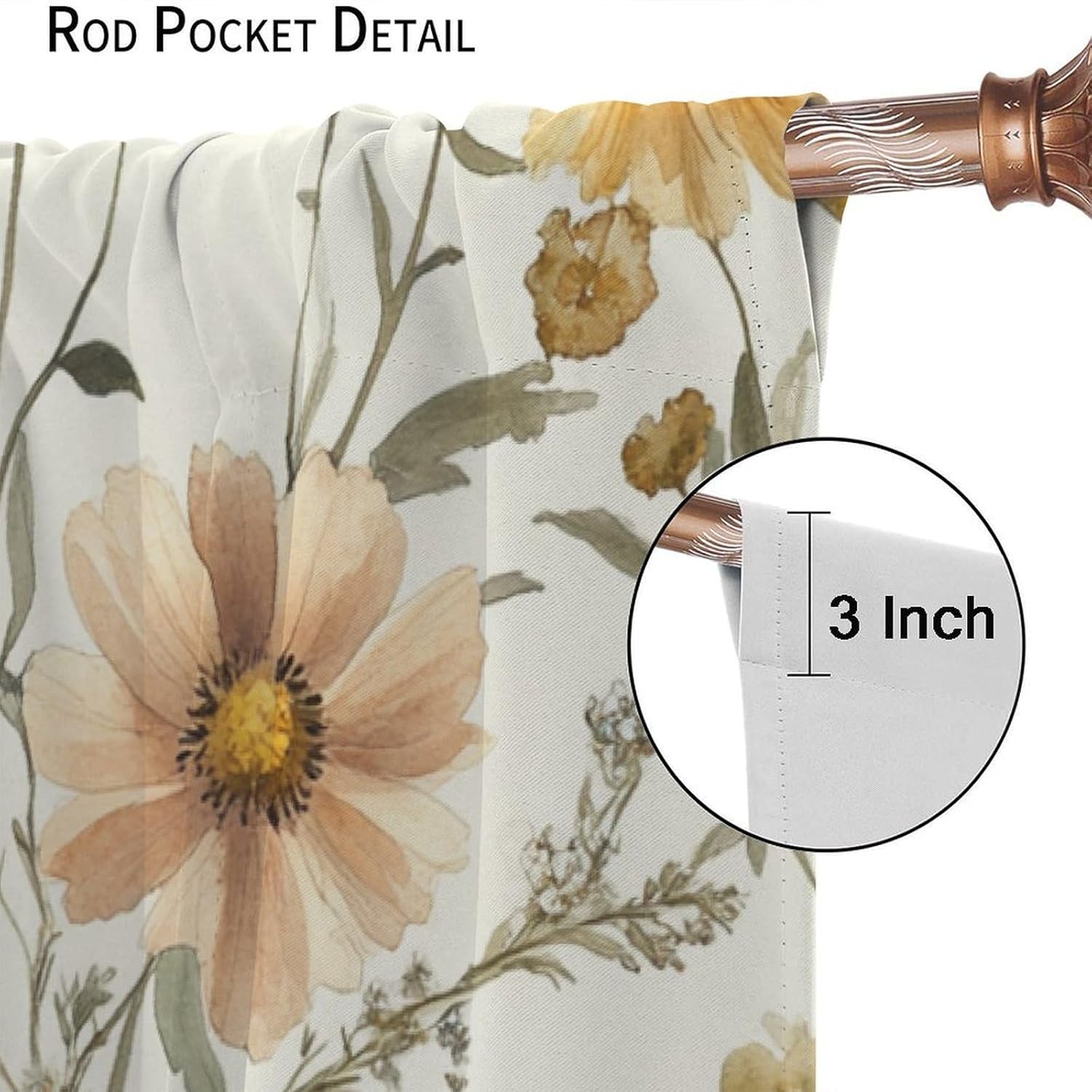 Classic Butterfly Floral Blackout Curtains for Living Room Bedroom, Spring Daisy Plant Rustic Garden Window Curtains Rod Pocket Thermal Insulated Window Drapes, 2 Panels, Each 21W x 45L