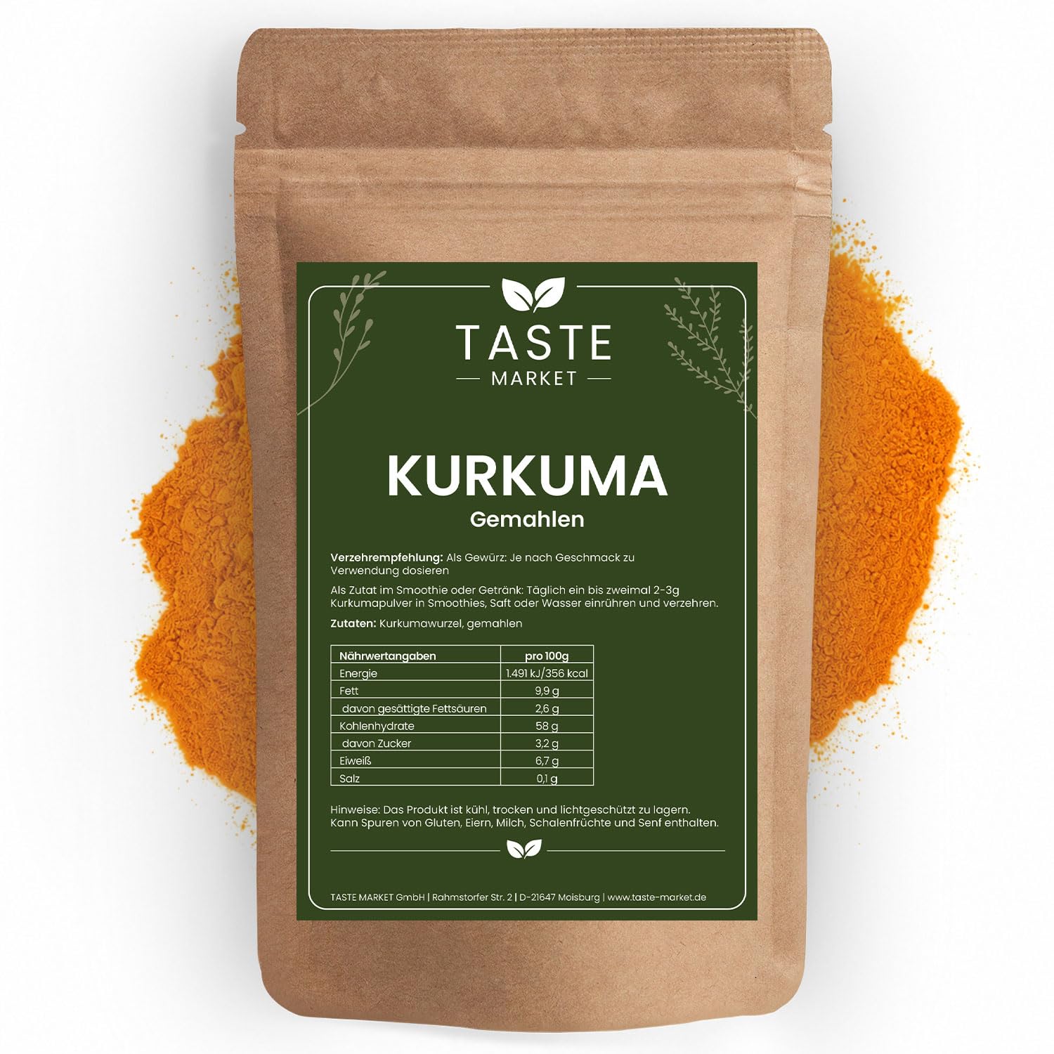 10 kg Kurkuma Pulver | Kurkumawurzel gemahlen | Wurzel | Gewürz | Curcumin Kurkumin | Curcuma Latte