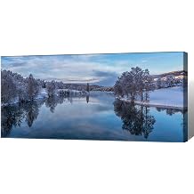 Large Frost Kissed Riverbank Trees Poster Glistening Snow Lit River Scene Decor Cabin Style River Wall Art Winter Sports Enthusiast's Canvas Teen Dorm Office Living Room Print 24x48inch Framed