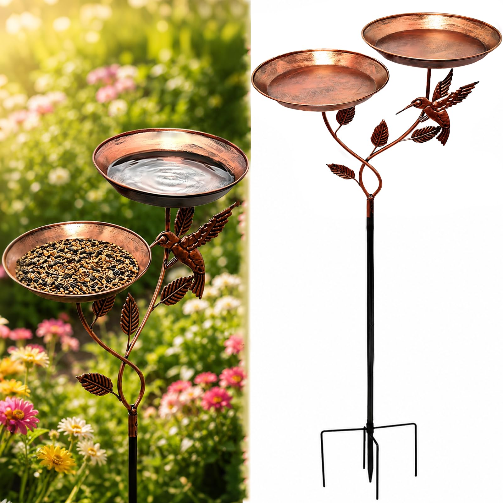 Bird Bath for Garden, Detachable Double Bowl 2 in 1 Bird Baths Feeder for Outdoors Garden Patio Yard Lawn Decor, Upgraded 5 Pronged Base (Antique Bronze)