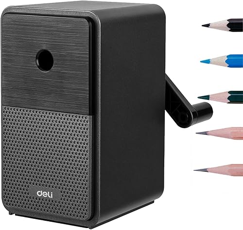 Deli Rotary Pencil Sharpener – Retro Speaker Styling, Black