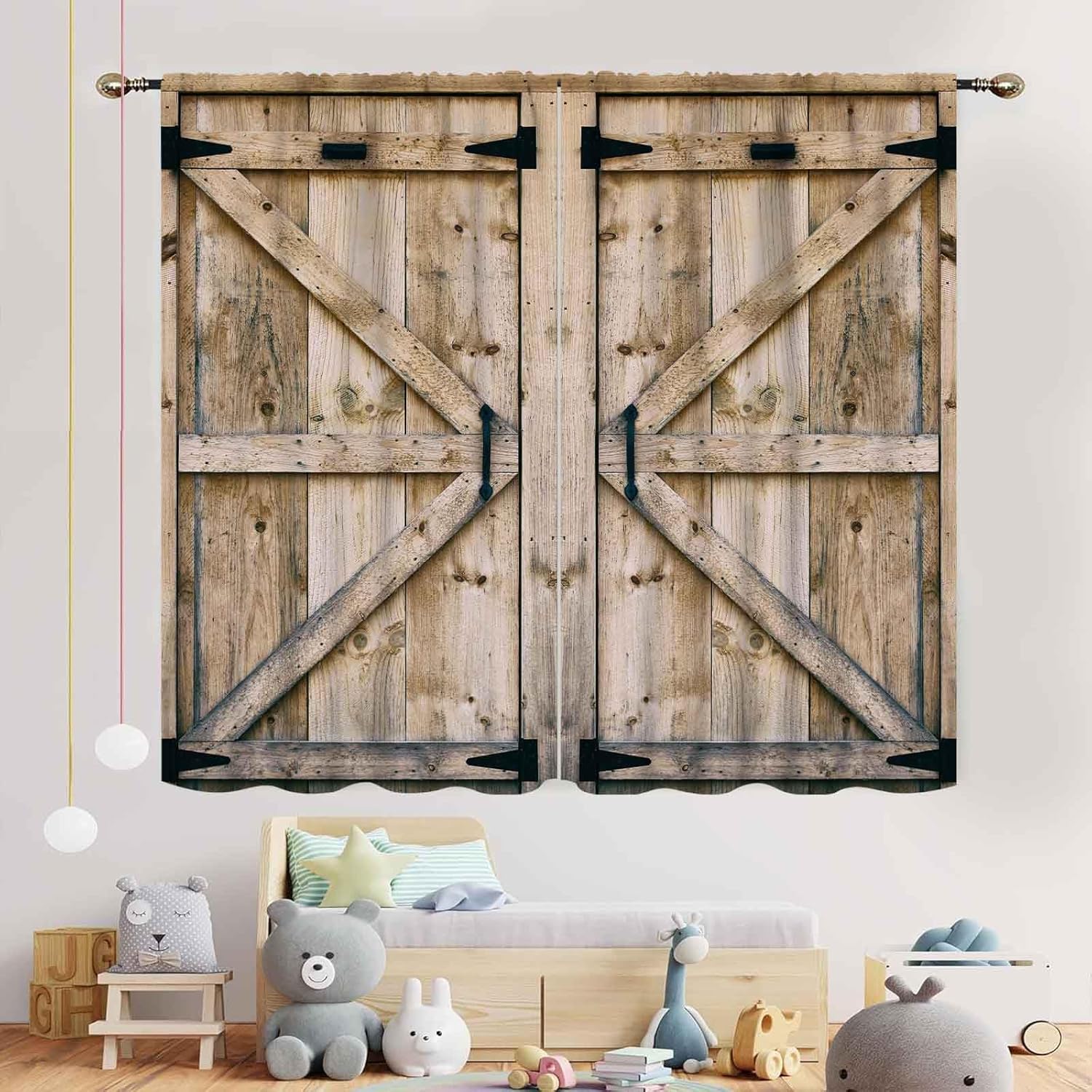 Barn Door Curtains, Farmhouse Rustic Wooden Barnwood Garage Gate Cottage Country Western Style Window Treatments Drapes for Bedroom Living Room Kitchen 2 Panels, 84"x84" Inch