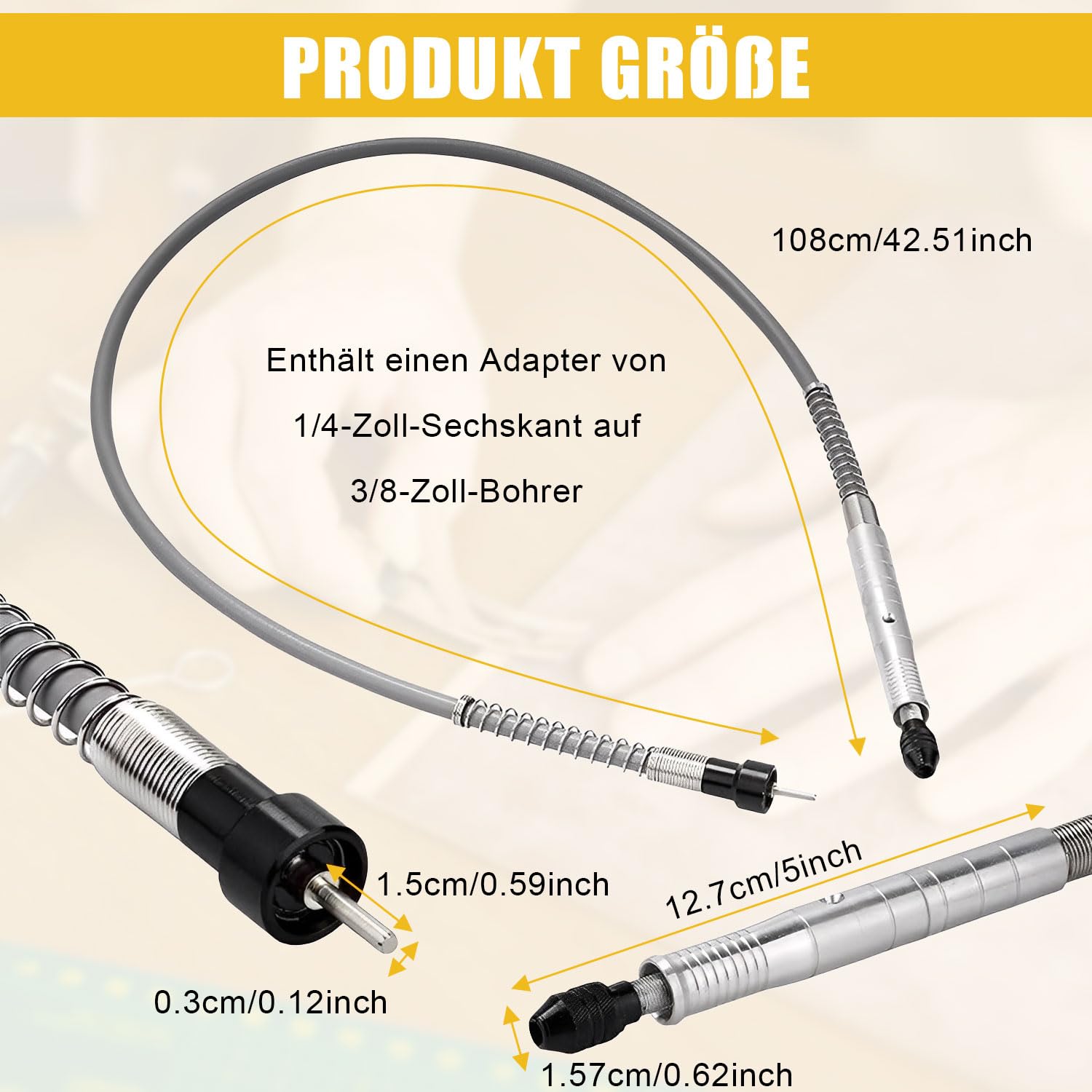 108cm Flexible Shaft For Rotary Tool – Compatible With Electric Drills, 3.175mm Chuck, For Carving, Polishing, Engraving, Grinding