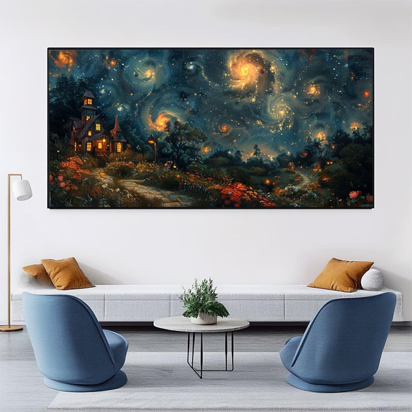 Malen Nach Zahlen XXL Sternenhimmel Malen Nach Zahlen Erwachsene Haus 60x120 cm, Ohne Rahmen, DIY Paint by Numbers Set mit Acrylfarben und Pinseln, Knitterfreie Leinwand, Wand Deko, Geschenk RB-400