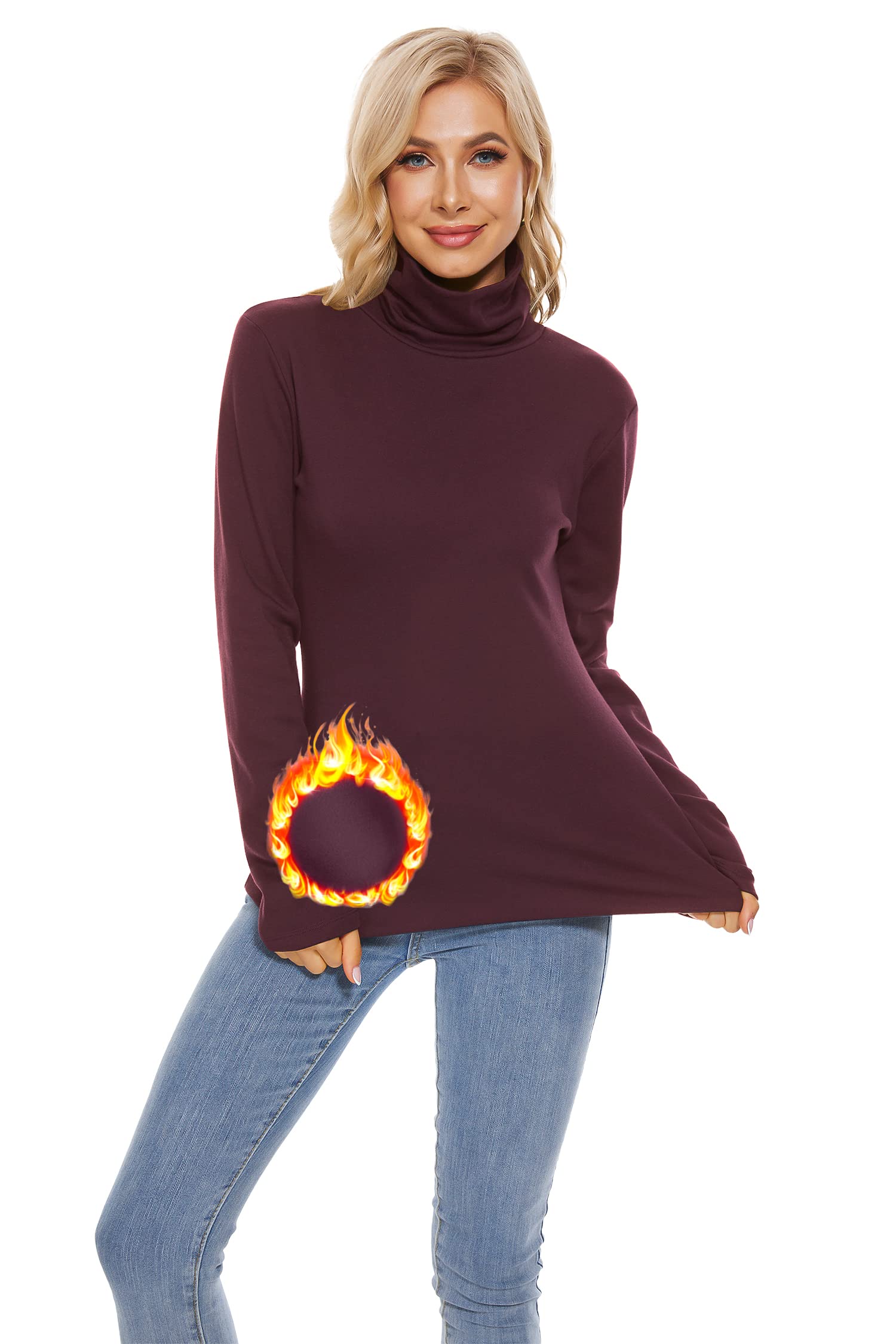 TAIPOVE Cotton Fleece Lined Turtleneck Top for Women Long Sleeve Mock Turtle Neck Lightweight Sweater Thermal Underwear Shirt