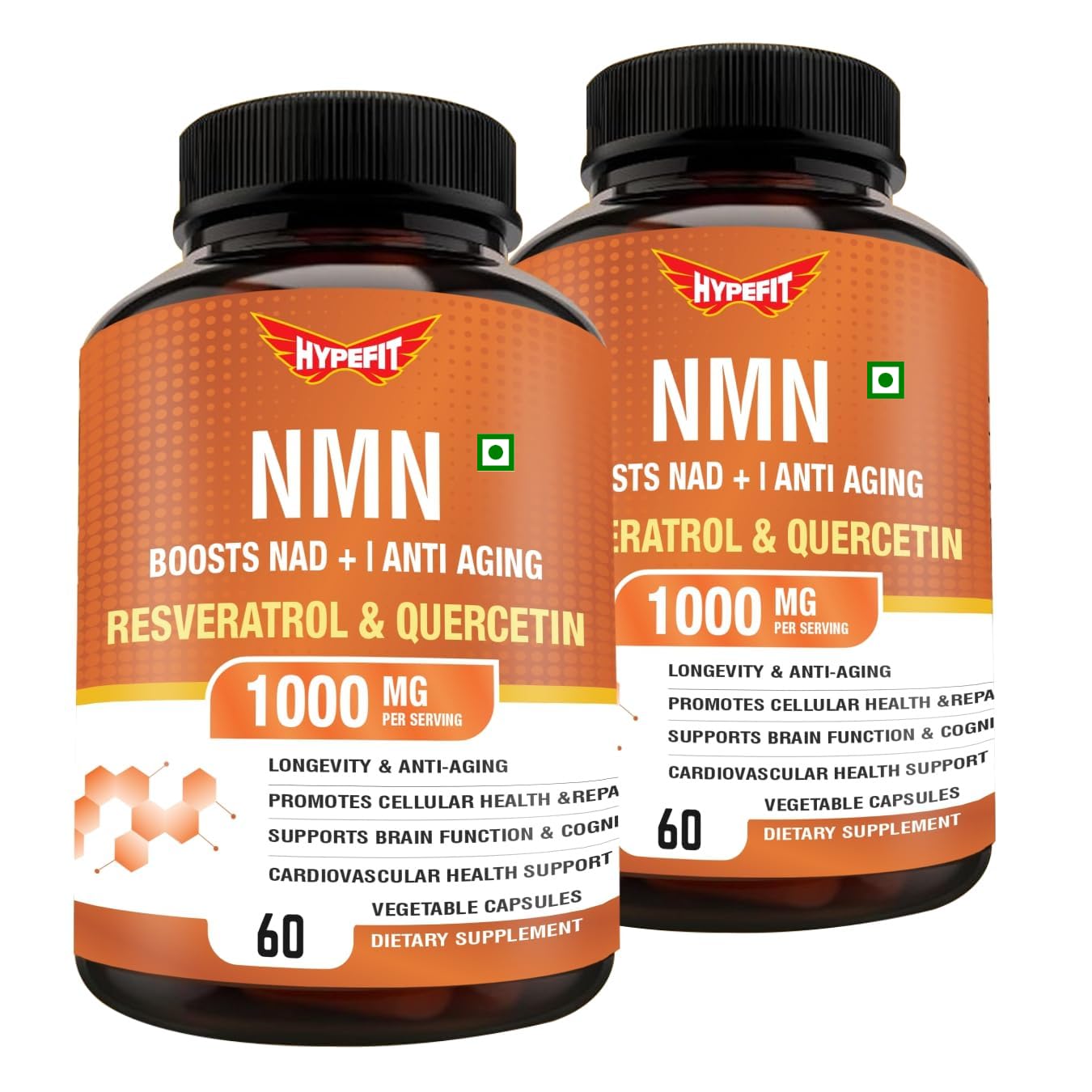 HYPEFIT Nicotinamide NMN BOOSTS NAD+ 1000 Mg I ANTI AGING RESVERATROL & QUERCETIN 3 in 1 Supplements Ultra-Pure | Slow Down Ageing | Cellular Repair | Boost Nad - (60 Veg Capsules) - Pack of 2 (B0D1C84DZ2) Amazon Price History, Amazon Price Tracker
