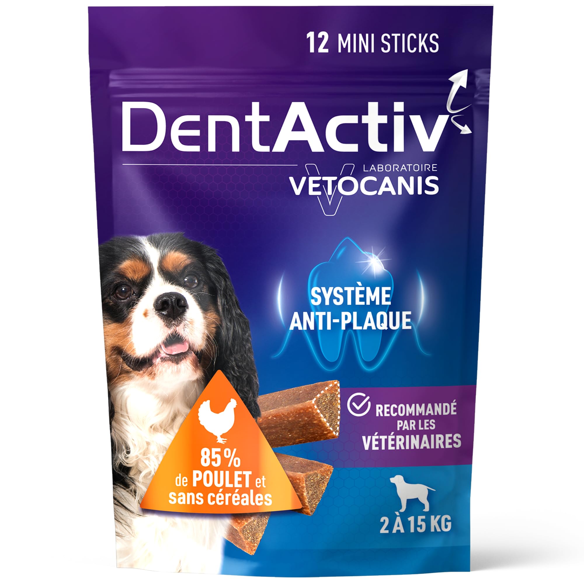 Stick dentaire mauvaise haleine Vetocanis poulet pour chien 2 à 15kg