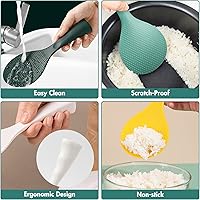 Vista 5 de FireKylin Cuchara de arroz de silicona con paleta antiadherente y soporte, cuchara para olla arrocera resistente al calor, cuchara para servir