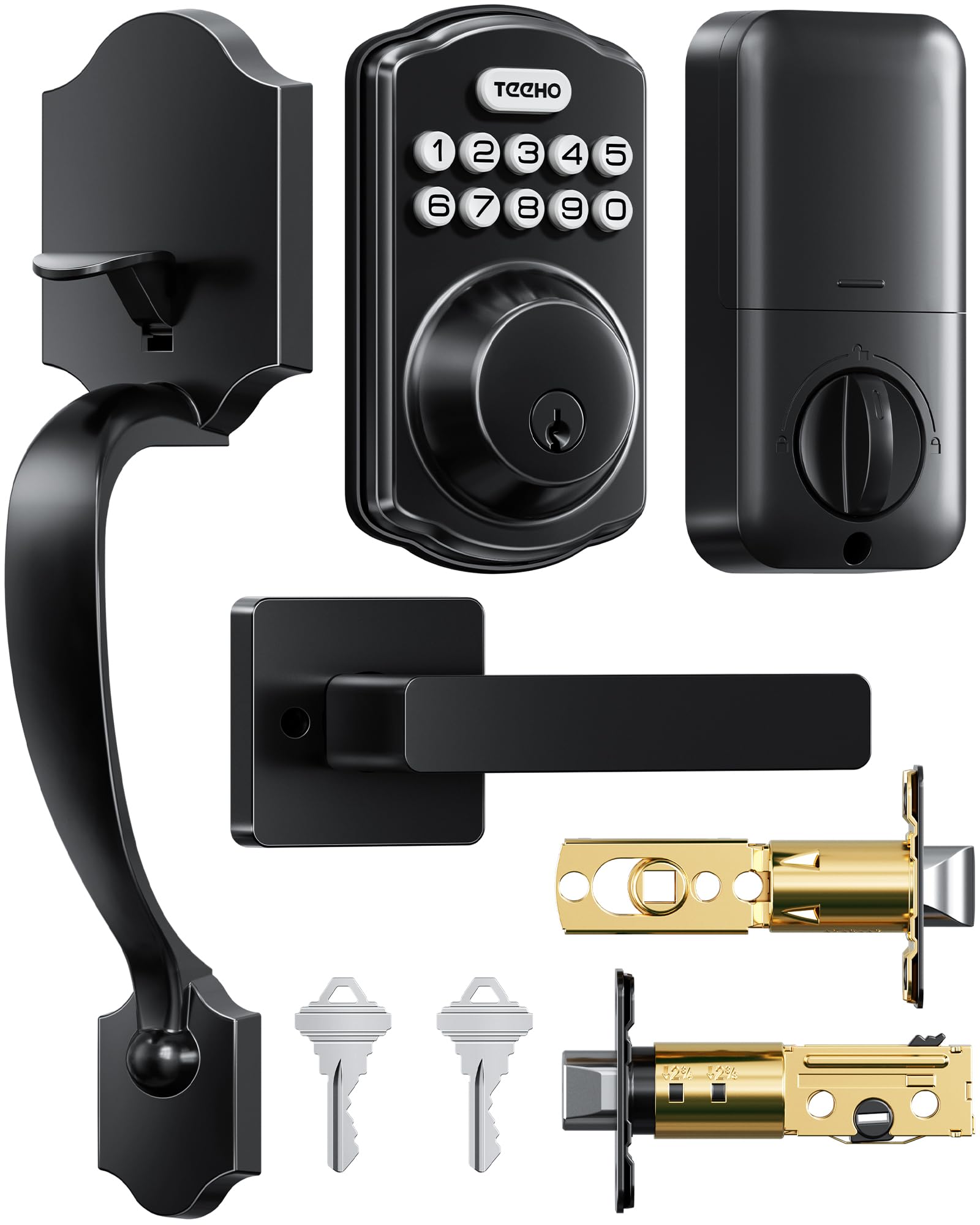 TEEHO Keyless Entry Door Lock Deadbolt with Handle Set, Electronic Digital Smart Locks Set for Front Door with 2 Keys, Easy to Install Keypad Deadbolt, Auto Lock - Matte Black