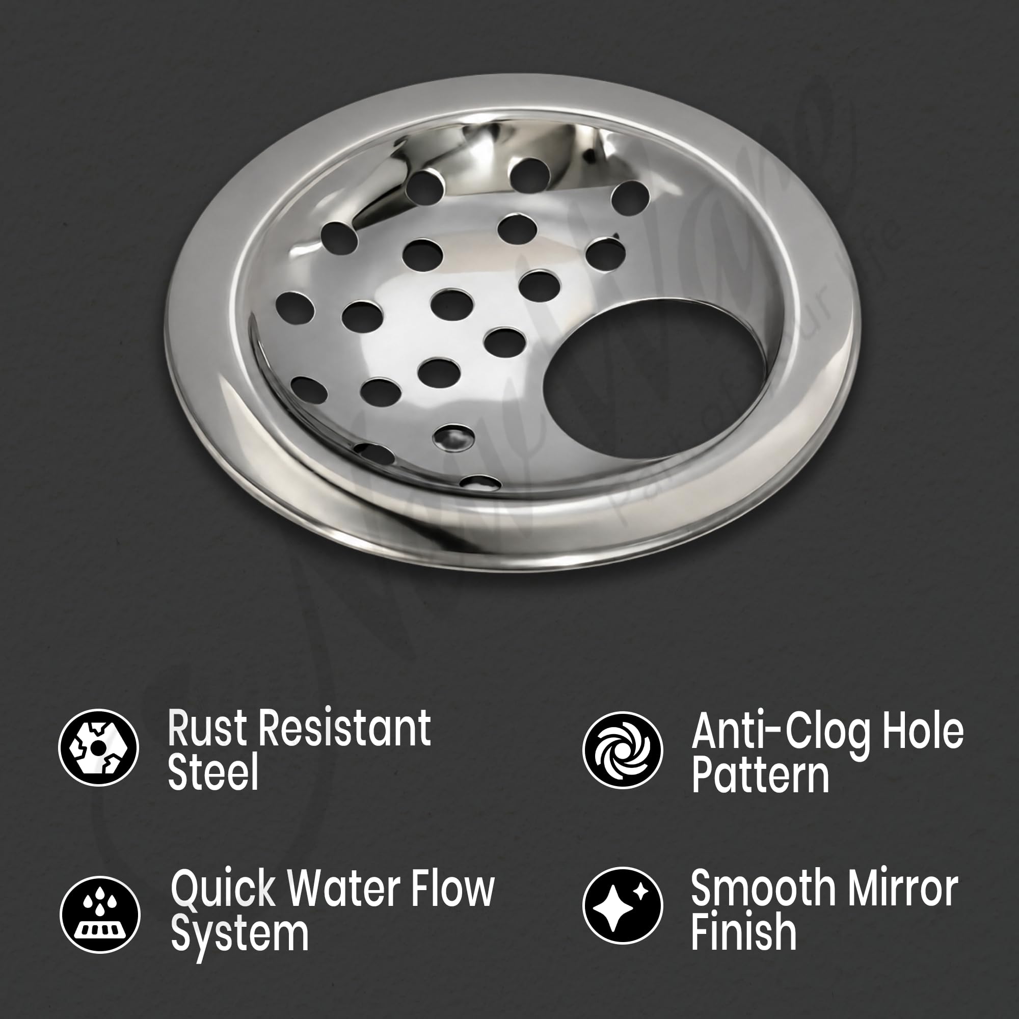 New Ware Round 4 Inch Stainless Steel Floor Drain Jali with Hole, Bathroom Floor Trap Cover, Chrome Finish Rust Resistant Water Drain Grating for Bathroom, Kitchen & Balcony Pack of 2 — Amazon image 3