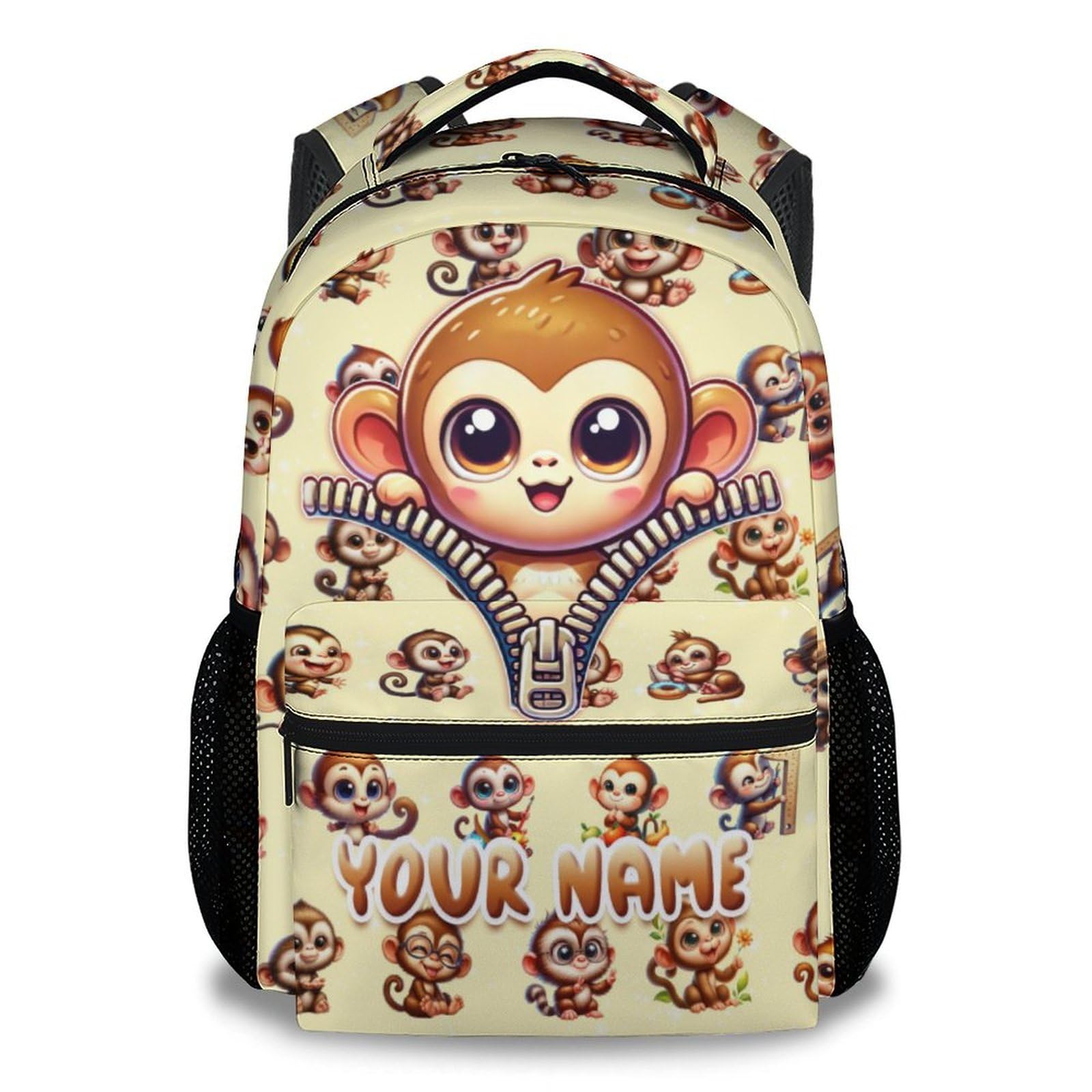 NICEFORNICE Personalized Girls Monkey Backpack, 17 Inch Kids Backpacks for Preschool, Cute Cartoon Bookbag for Kindergarten, Elementary