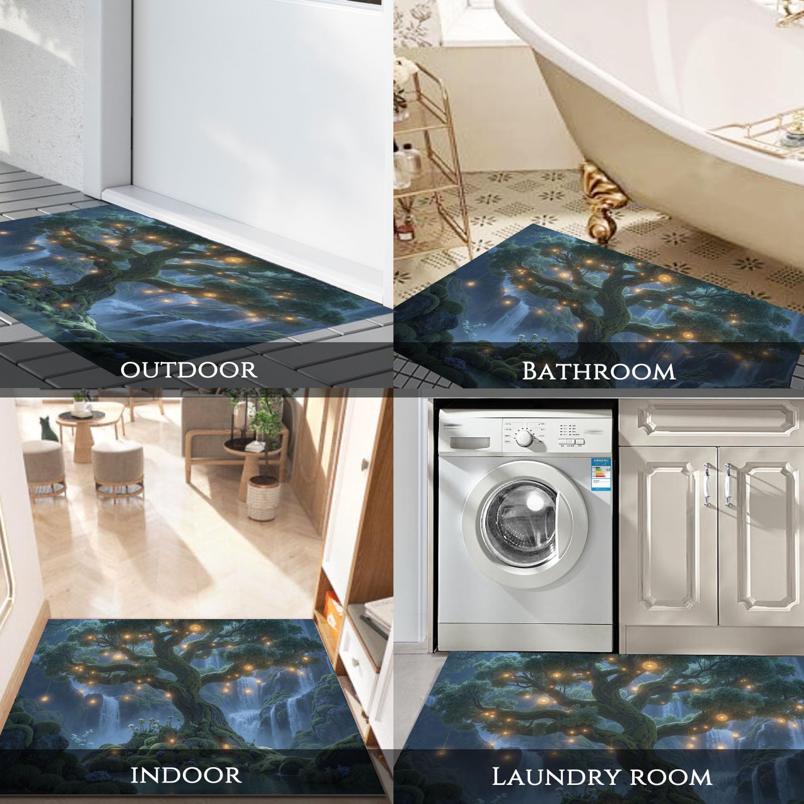 60 x 90 cm Zerbino Ingresso - Muschio Alberi Secolari Cascate Tappeto Morbido per Ingresso E Interno, Tpr Fondo Antiscivolo, Facile Da Pulire Con Bordi Resistenti - Scenari Fantastici Tappeto Genitori