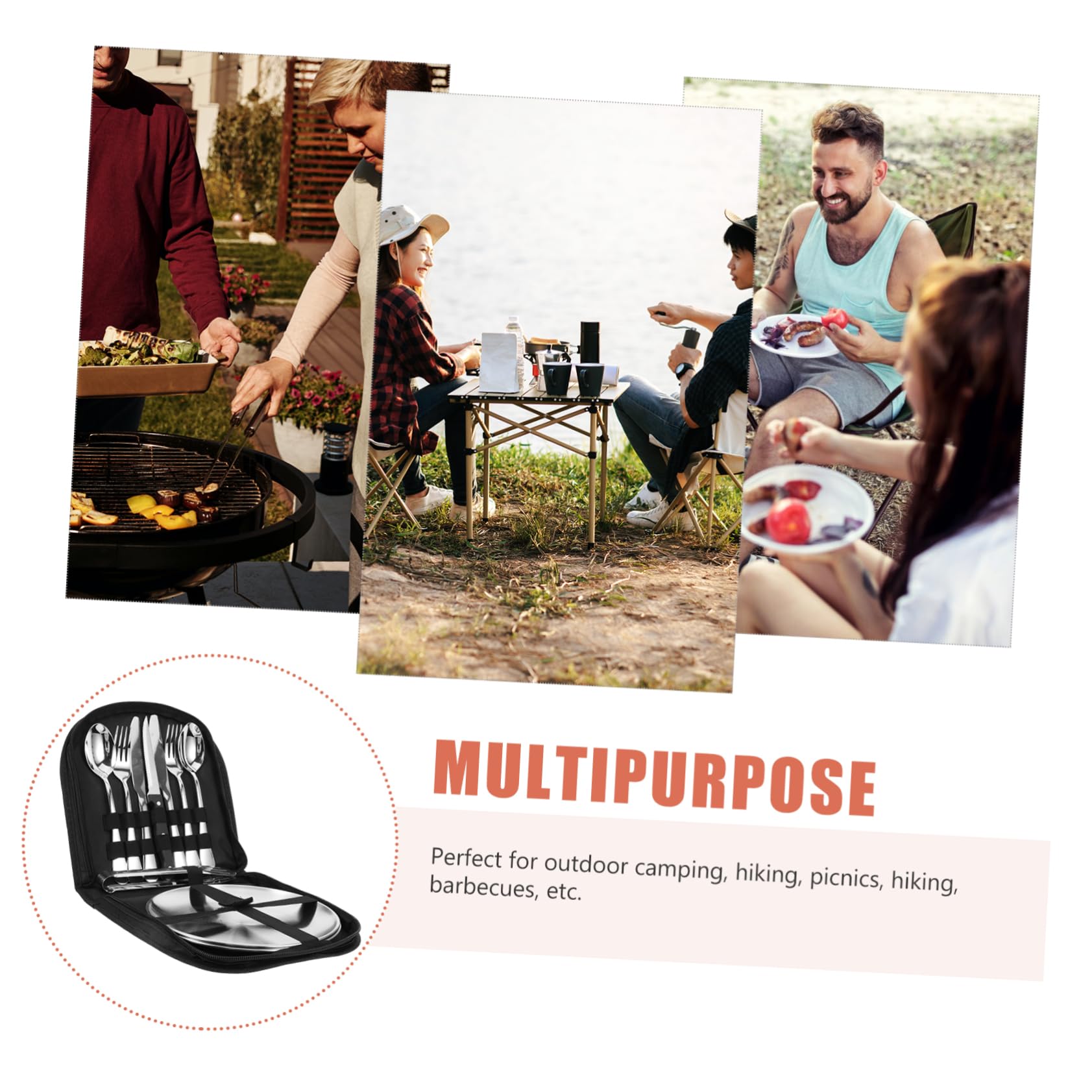Set de Couverts de Camping Acier Inoxydable Kit Portable Réutilisable avec Étui Ustensiles pour Pique et Randonnée Ensemble Table Compact pour Usage Extérieur et Cuisine