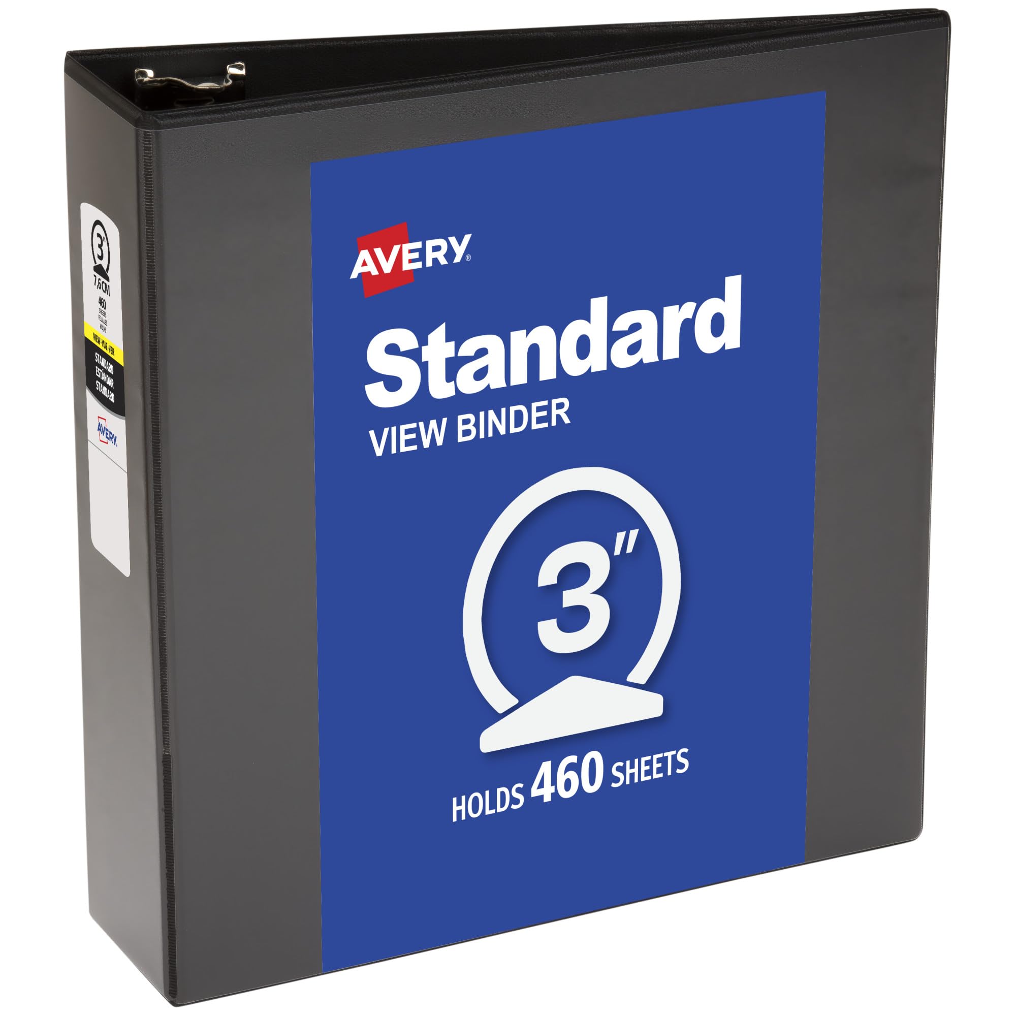 Photo 1 of **HAS A LARGE DENT** Avery Standard View 3 Ring Binder, 3" Round Rings, 460-Sheet Capacity, 3.5 Inch Wide Spine, 1 Black Binder, Ideal for Lightweight Organization and Occasional Referencing (05740)