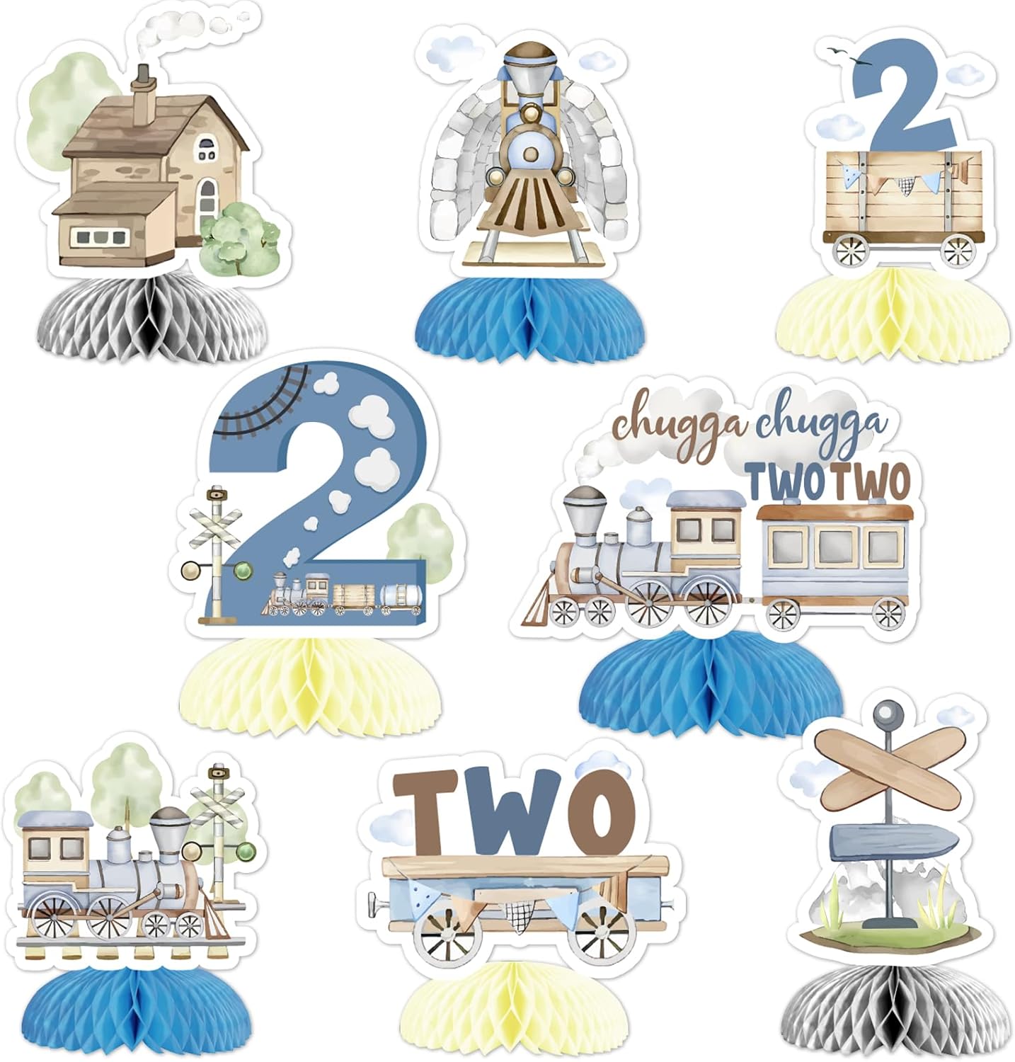 Chugga Chugga Two Two Party Decorations Train 2nd Birthday Decorations Chugga Chugga Two Two Honeycomb Centerpieces Table Decor Railroad Train Crossing Transportation Second Birthday Party Supplies
